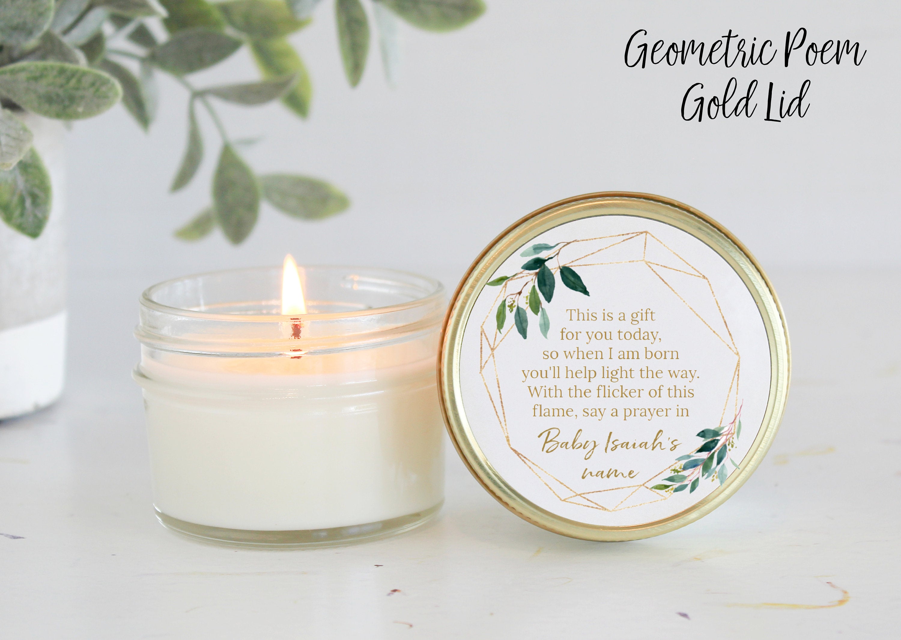 Greenery Baby Shower Poem Candle Favor / 4oz Candle Favors / Gender Neutral Baby Shower / Personalized Favor / Baby Shower Favors