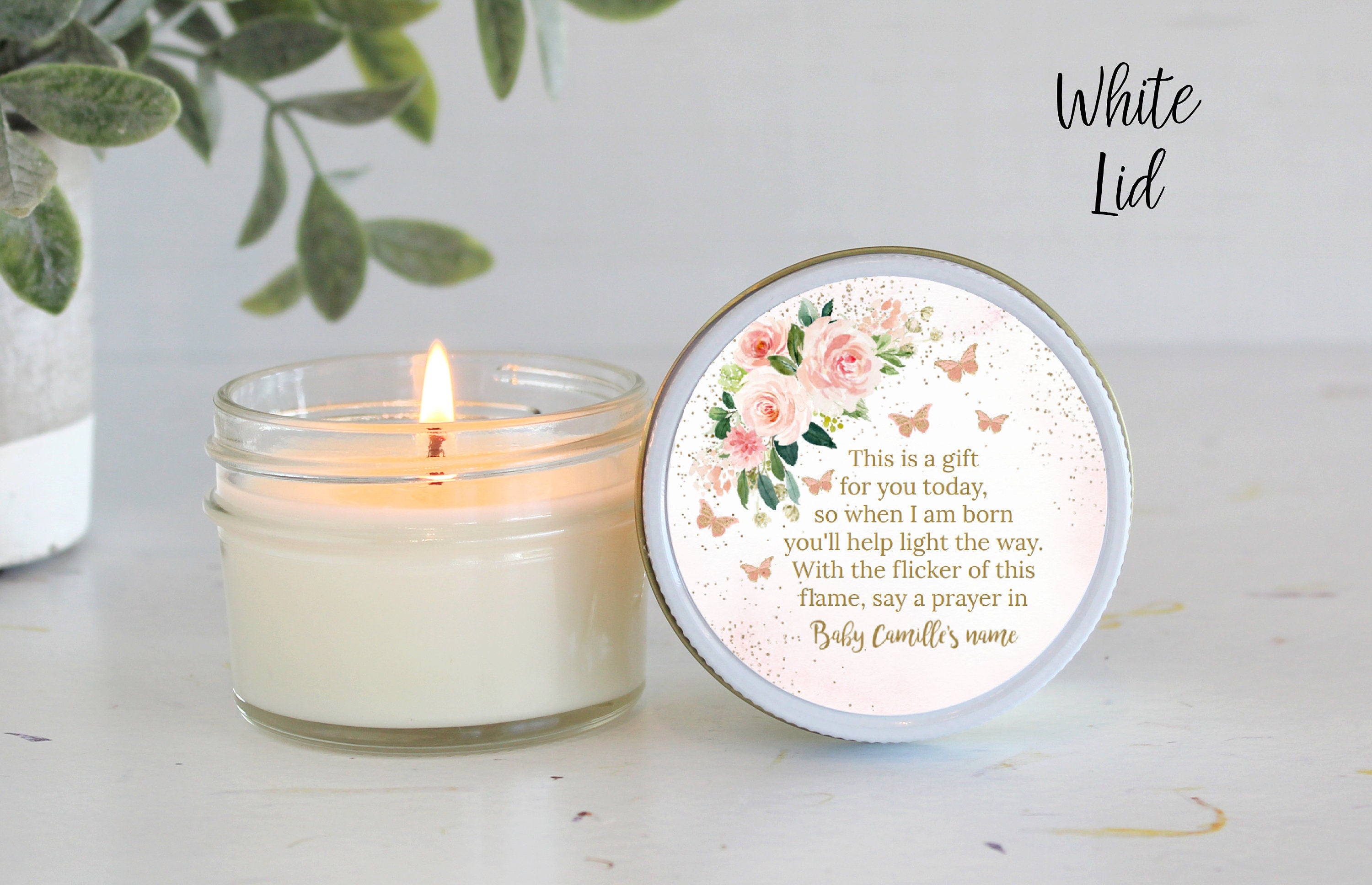 Butterfly Favors / Baby Shower / Party Favors / 4 oz Candle Favors / Girl Baby Shower / Personalized Favor / Baby Shower Gift / Poem Favor