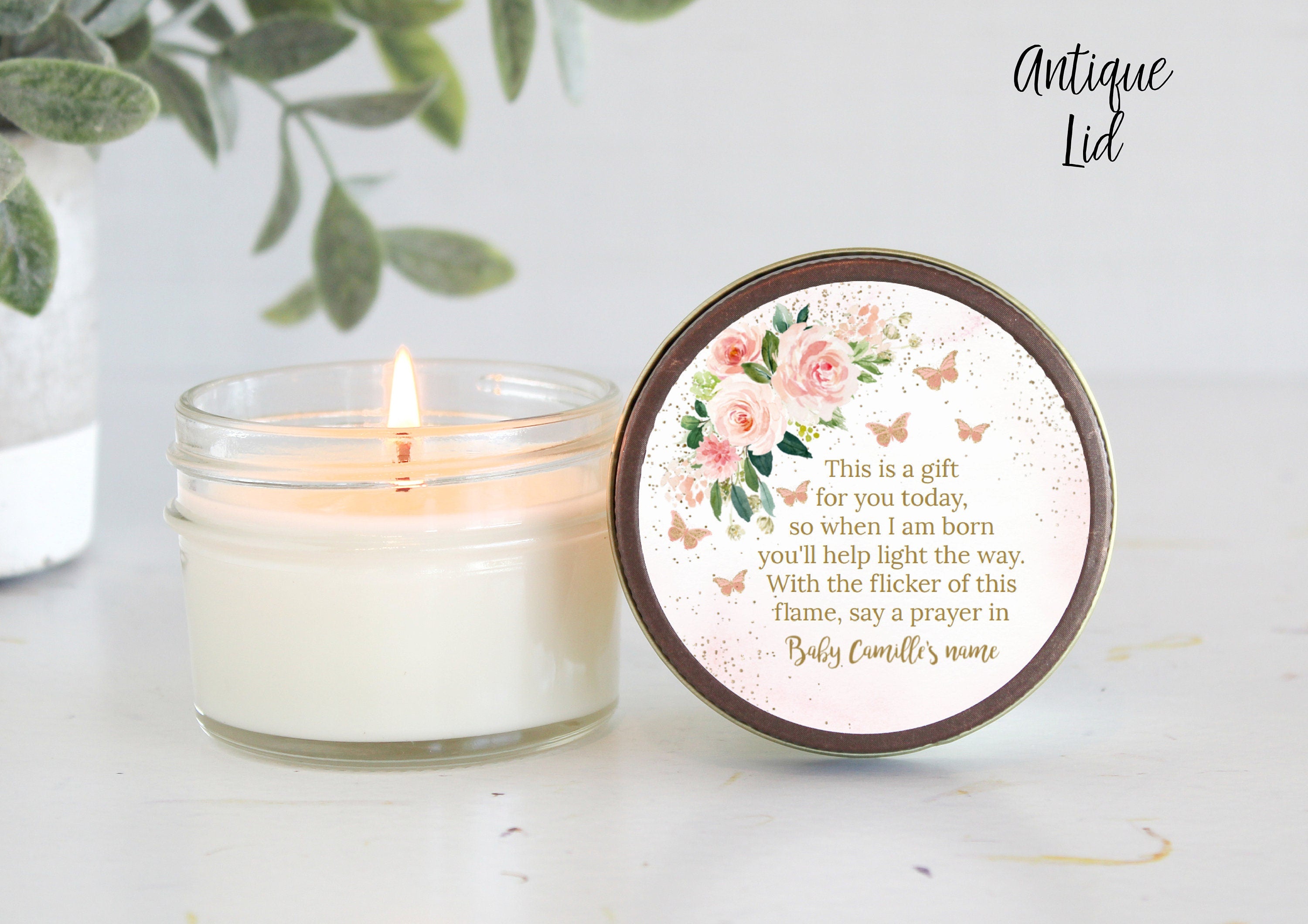 Butterfly Favors / Baby Shower / Party Favors / 4 oz Candle Favors / Girl Baby Shower / Personalized Favor / Baby Shower Gift / Poem Favor