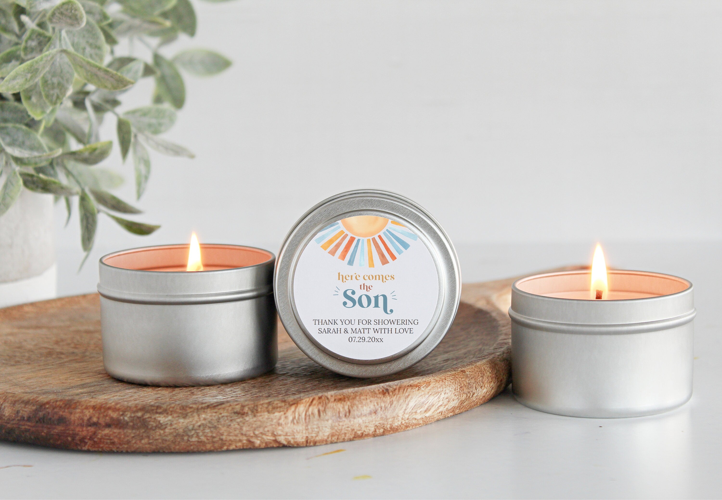 Here Comes the Son / Baby Shower Favors / For Guests Bulk / Candle Favors / Sunshine / Rainbow / Custom Candle / Baby Boy Shower