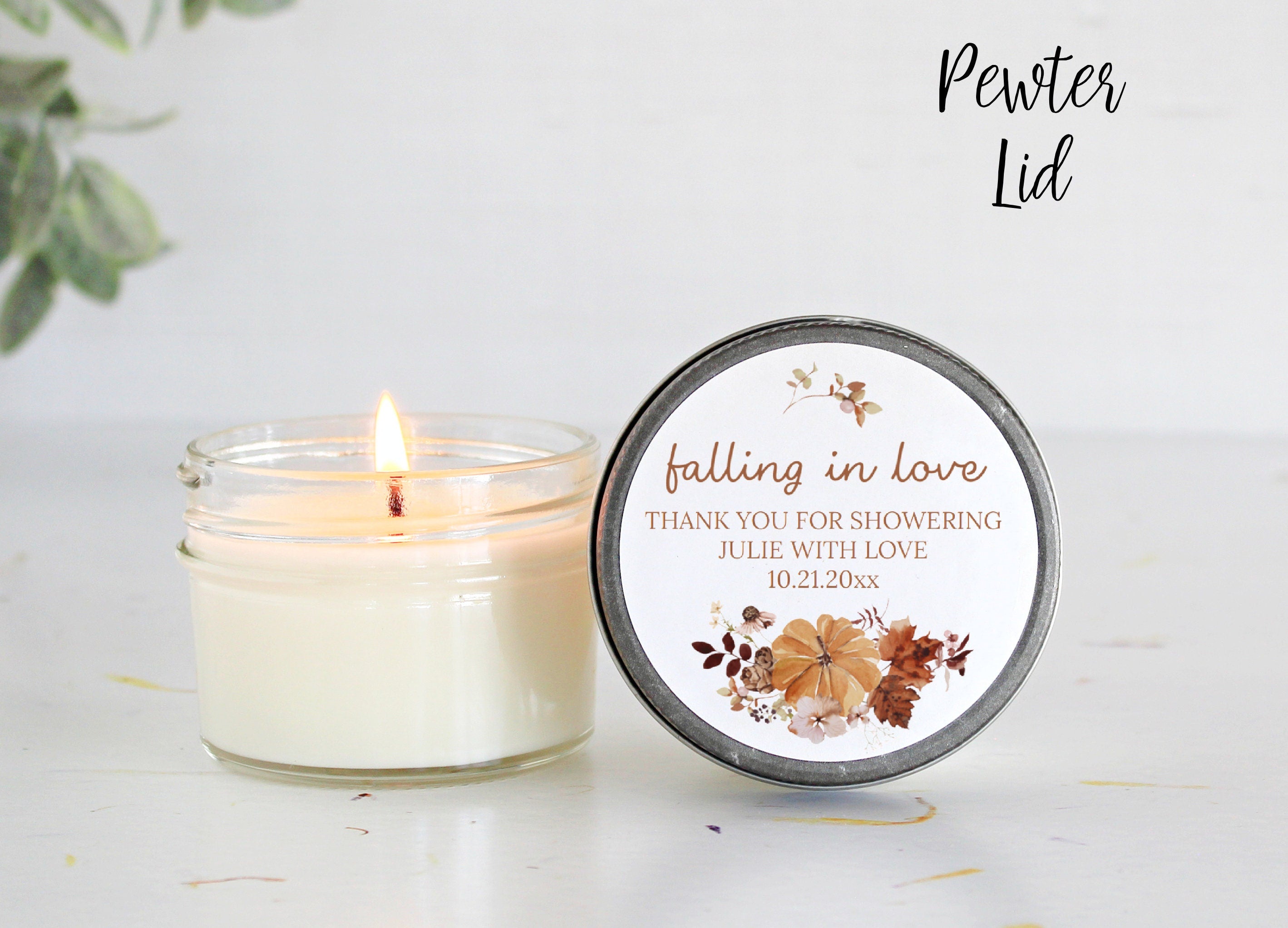 Falling in love Bridal Shower Favors / Personalized 4oz. Candle Favors / Fall Wedding / Wedding Favors for Guests / Party Favors