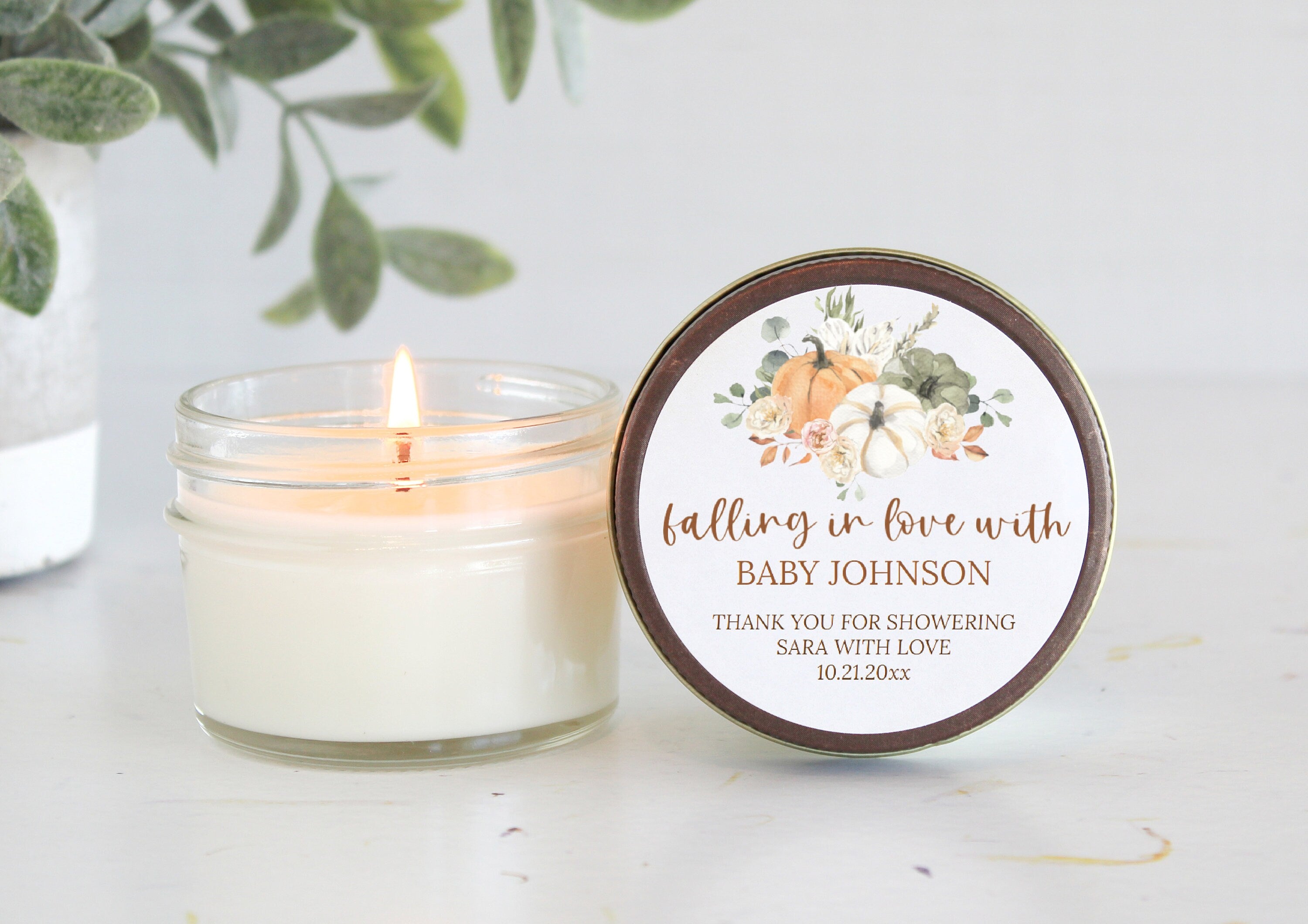 Pumpkin Baby Shower Candle Favors / Falling in love / Fall Baby Shower / Custom Candle / Girl Baby Shower / Boy Baby Shower / For Guests