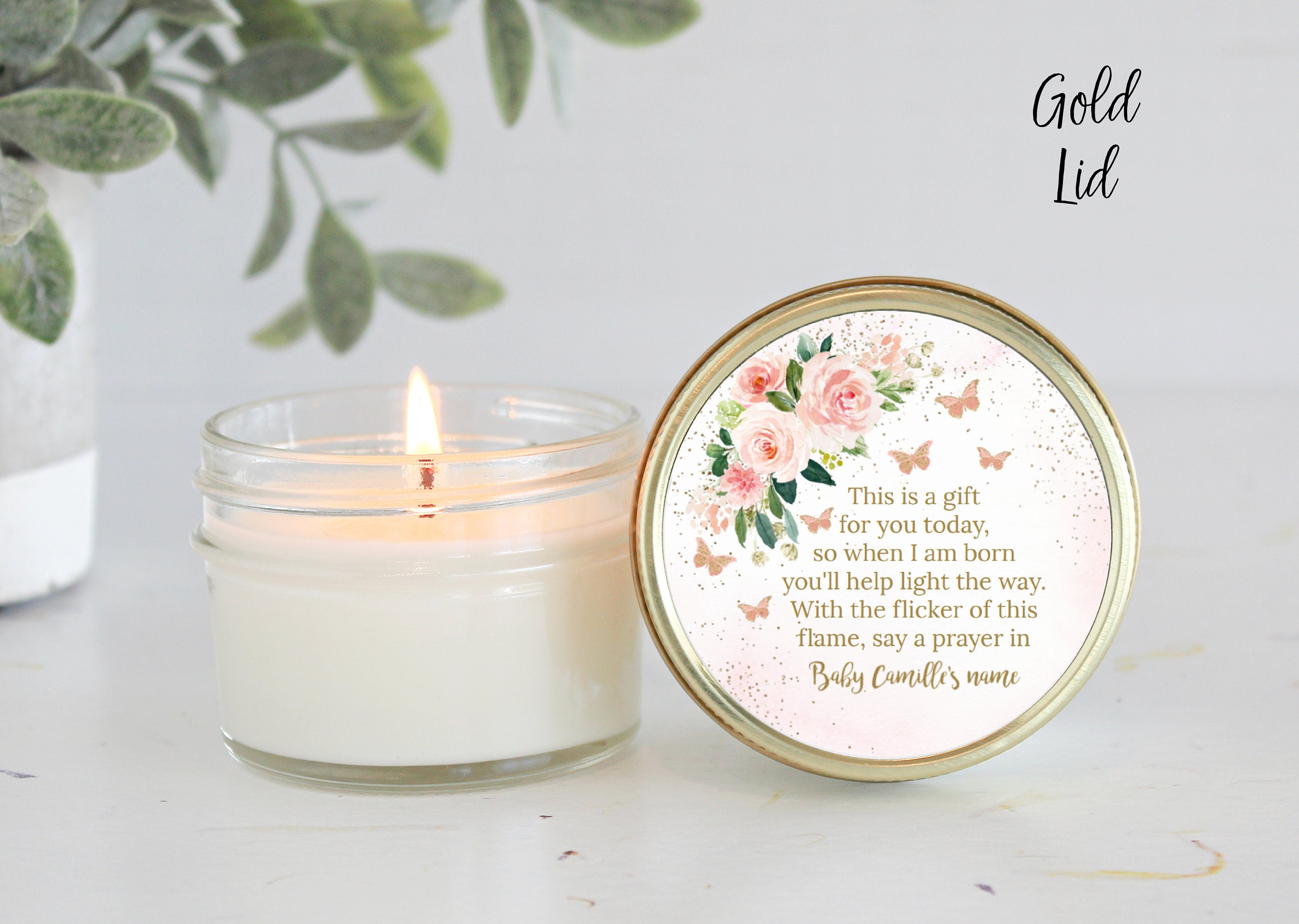 Butterfly Favors / Baby Shower / Party Favors / 4 oz Candle Favors / Girl Baby Shower / Personalized Favor / Baby Shower Gift / Poem Favor