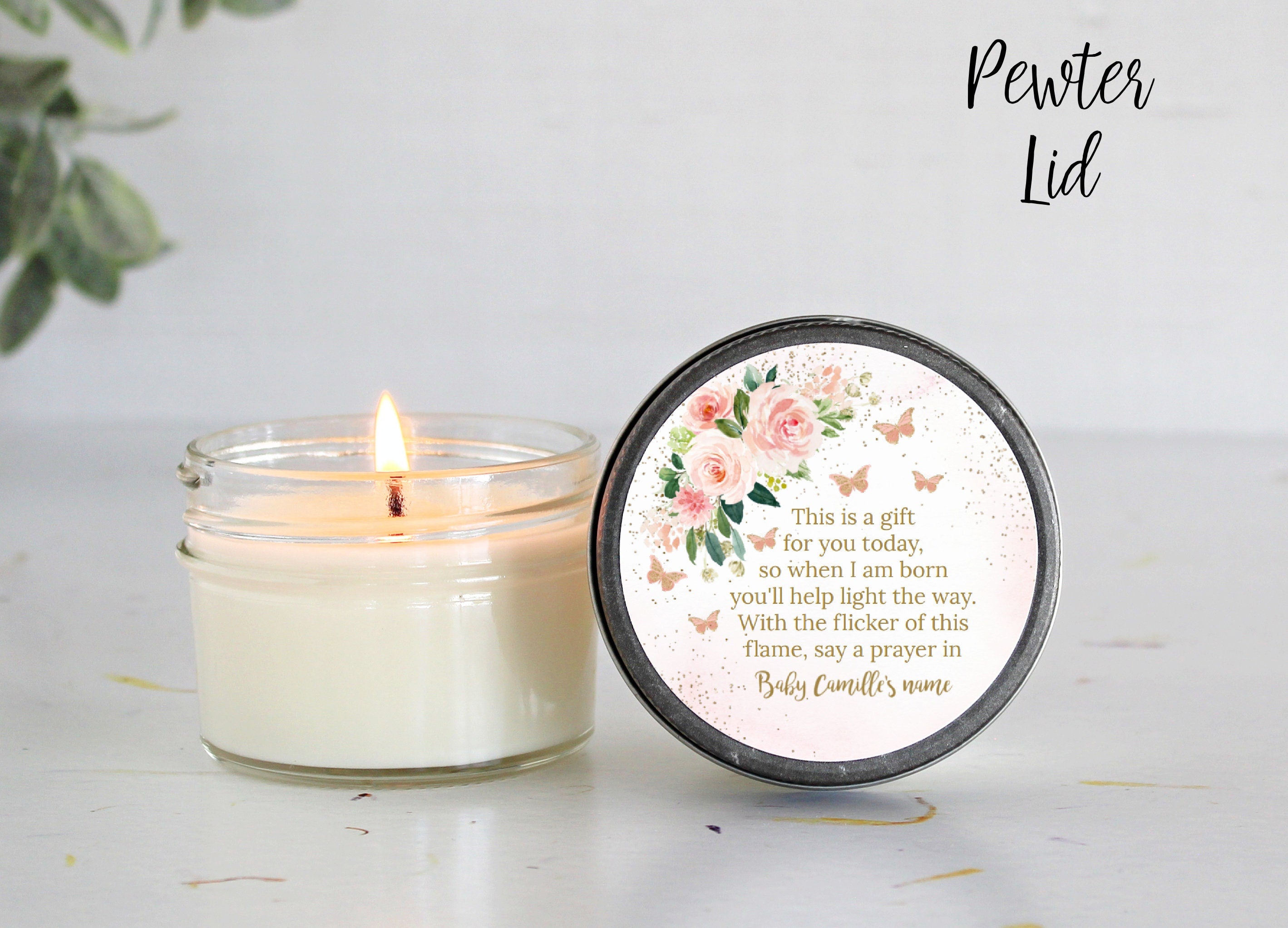 Butterfly Favors / Baby Shower / Party Favors / 4 oz Candle Favors / Girl Baby Shower / Personalized Favor / Baby Shower Gift / Poem Favor