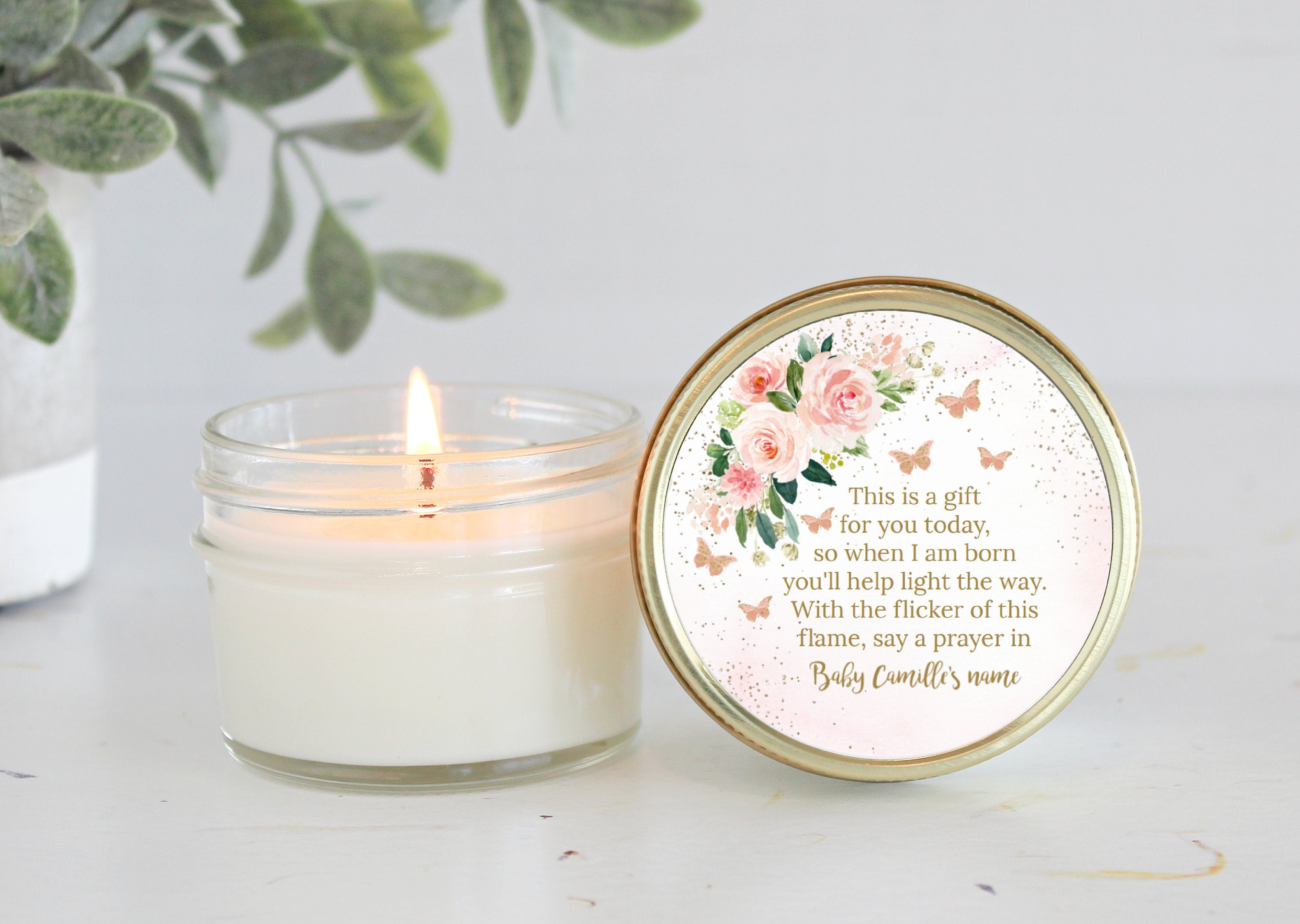 Butterfly Favors / Baby Shower / Party Favors / 4 oz Candle Favors / Girl Baby Shower / Personalized Favor / Baby Shower Gift / Poem Favor