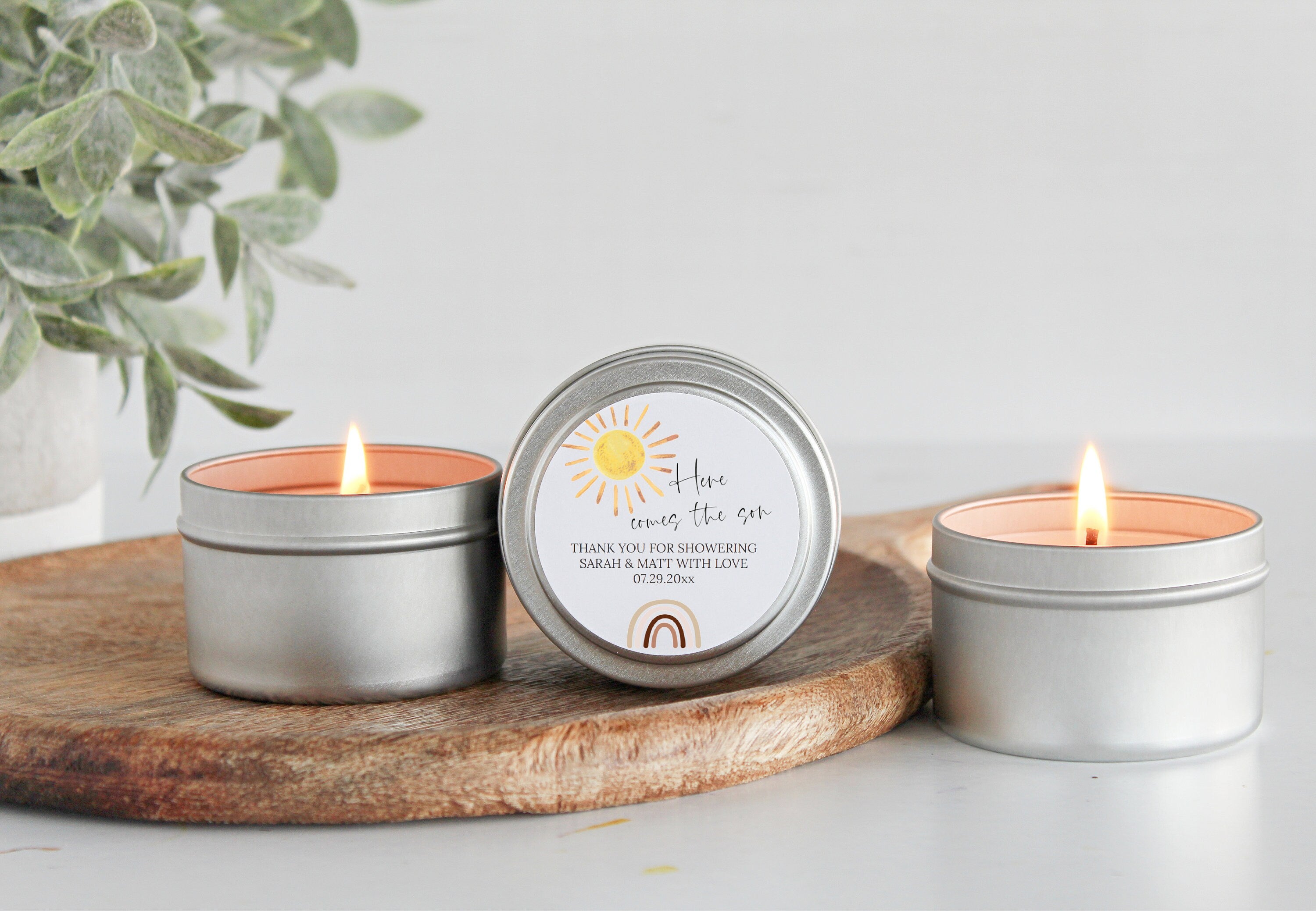 Here Comes the Son / Baby Shower Favors / For Guests Bulk / Candle Favors / Sunshine / Rainbow / Custom Candle / Baby Boy Shower