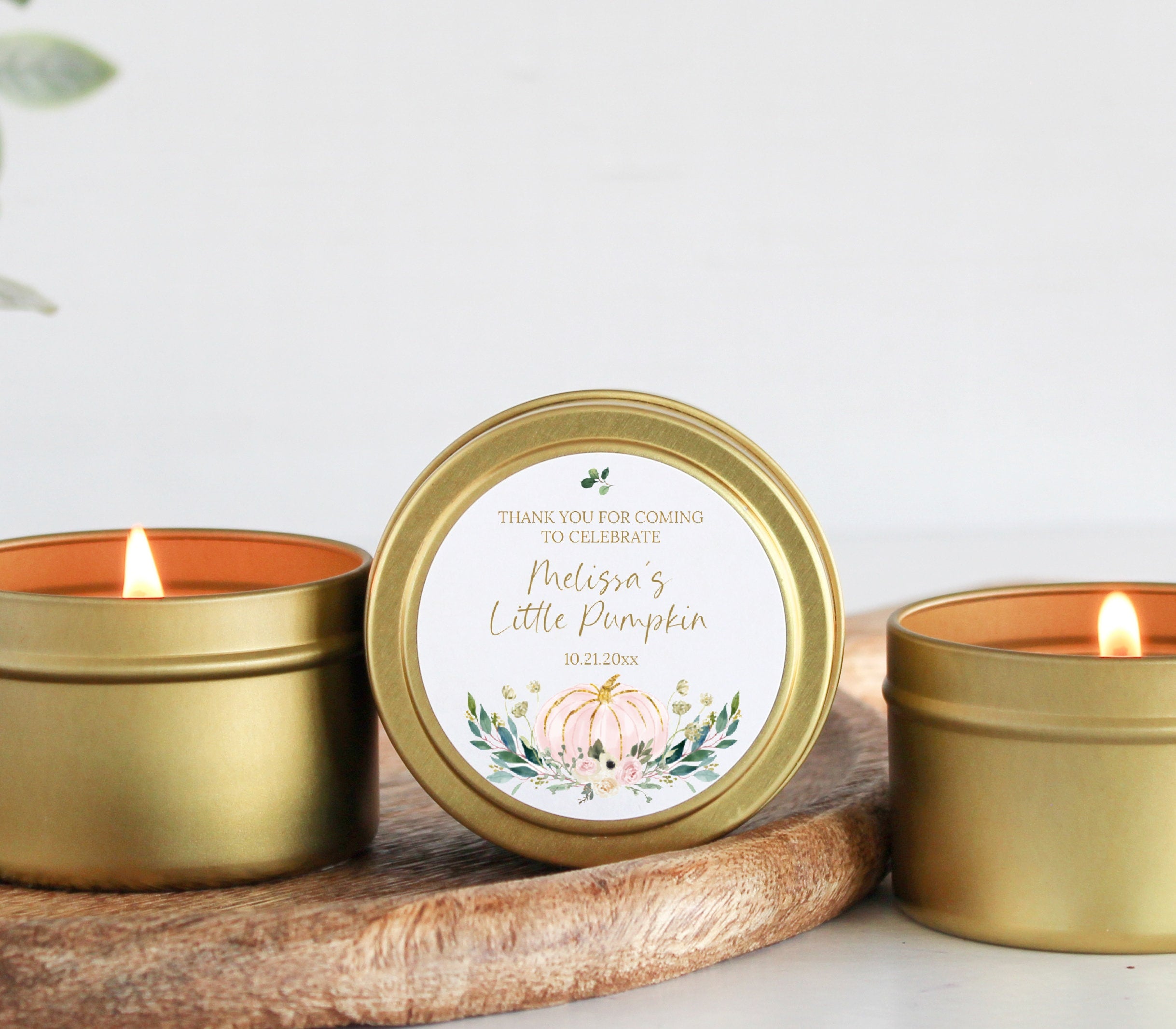 Little Pumpkin Party Favors / For Guests in Bulk / Baby Shower Candles / Pumpkin Favors / Set of 10 / Gold Tin / For Girls / For Boys