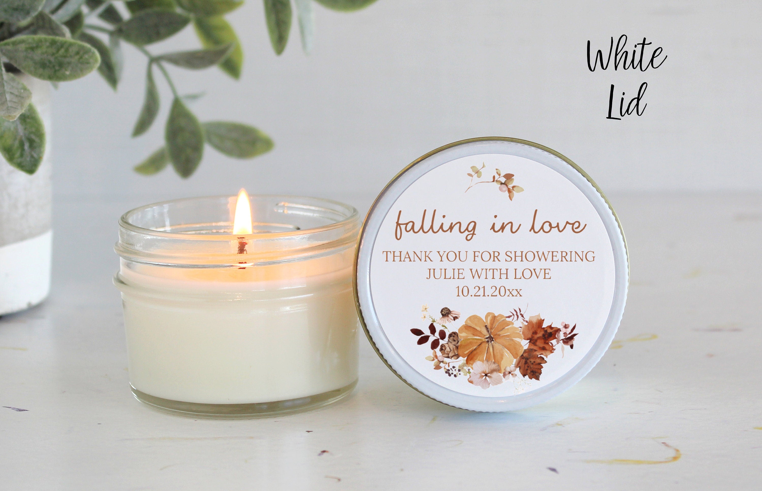 Falling in love Bridal Shower Favors / Personalized 4oz. Candle Favors / Fall Wedding / Wedding Favors for Guests / Party Favors