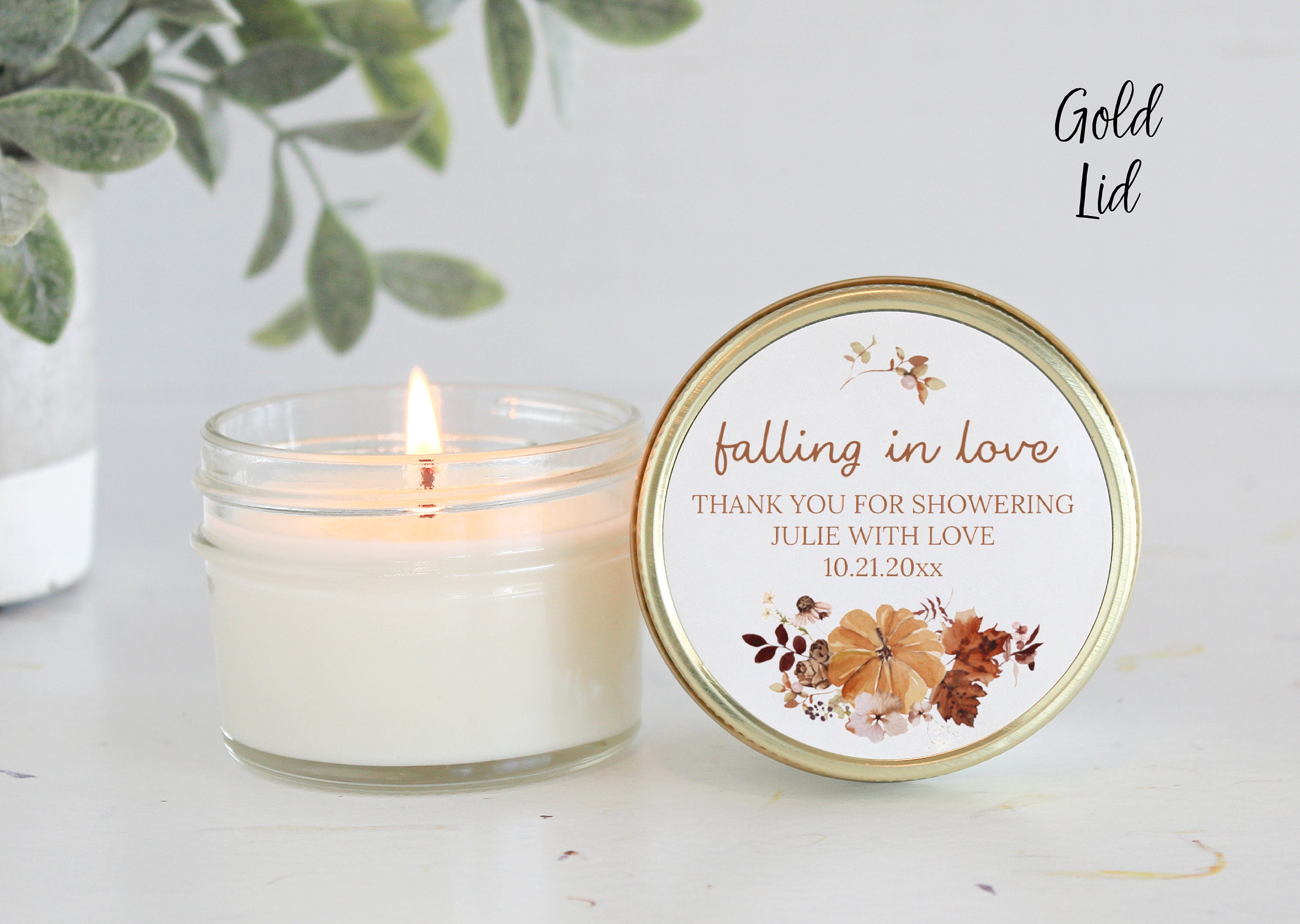 Falling in love Bridal Shower Favors / Personalized 4oz. Candle Favors / Fall Wedding / Wedding Favors for Guests / Party Favors
