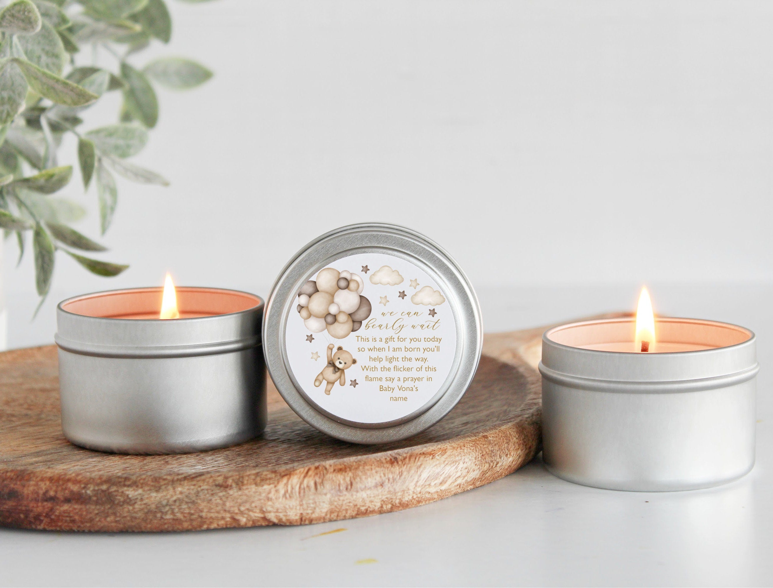 Teddy Bear Baby Shower Favors / For Guests in Bulk / Candle Favors / Baby Boy / Baby Girl / Gold Tins / Unique Favors / Personalized