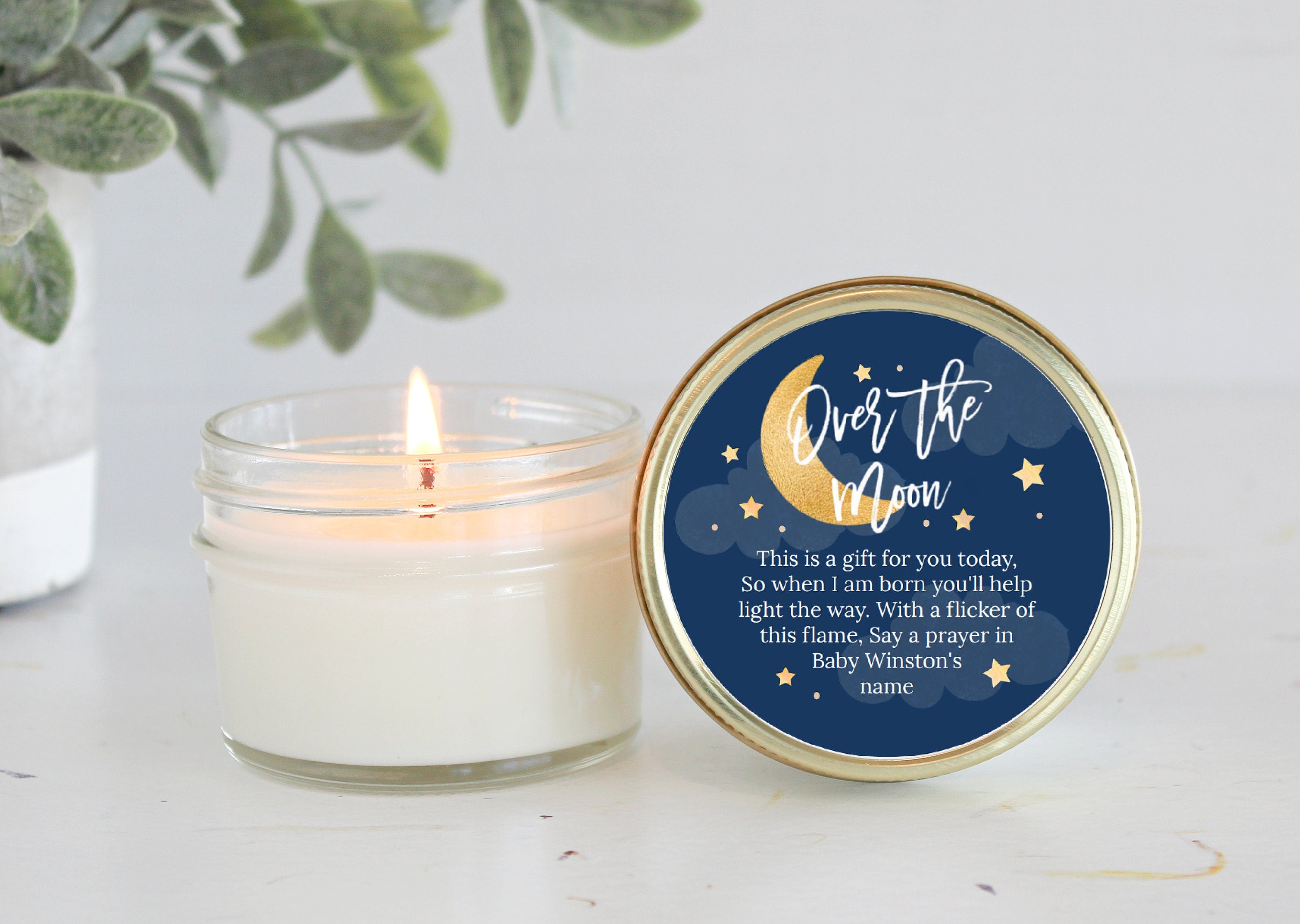 Over the Moon Baby Shower Favors / 4 oz Soy Candle Favor / Love you to the moon and back / Boy Baby Shower / Girl Baby Shower