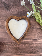 Heart Dough Bowl Candle / 3 wick Wood Bowl Candle / Valentines Day Gift / Pure Soy Candle / Scented Candle / Handpoured / Gift for Her