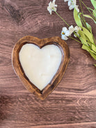 Heart Dough Bowl Candle / 3 wick Wood Bowl Candle / Valentines Day Gift / Pure Soy Candle / Scented Candle / Handpoured / Gift for Her