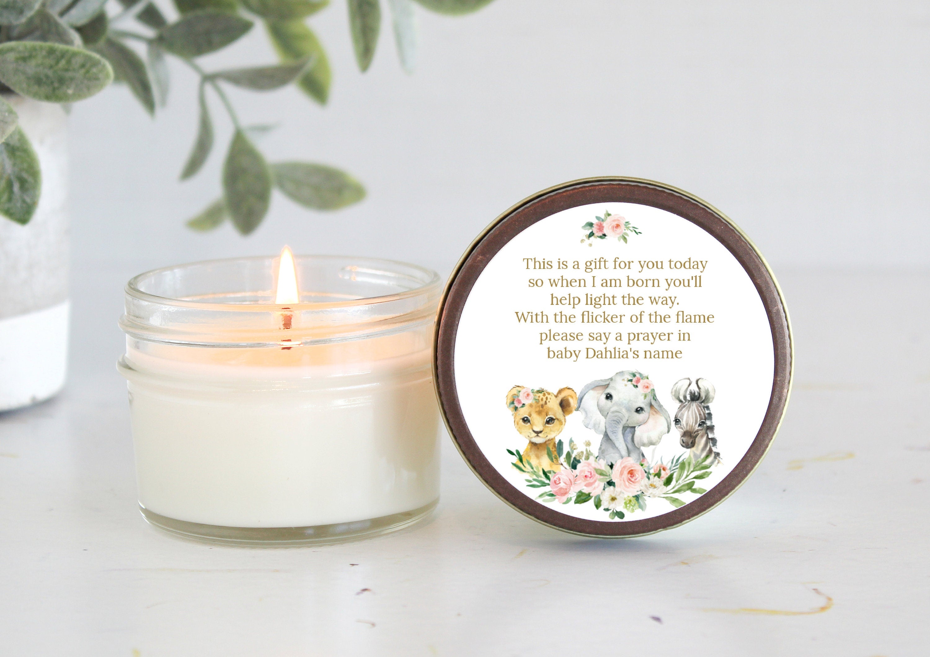 Safari Baby Shower Favors / 4 oz Custom Candle / Jungle Favors / Wild One / Boy Baby Shower / Girl Baby Shower / Poem Candle