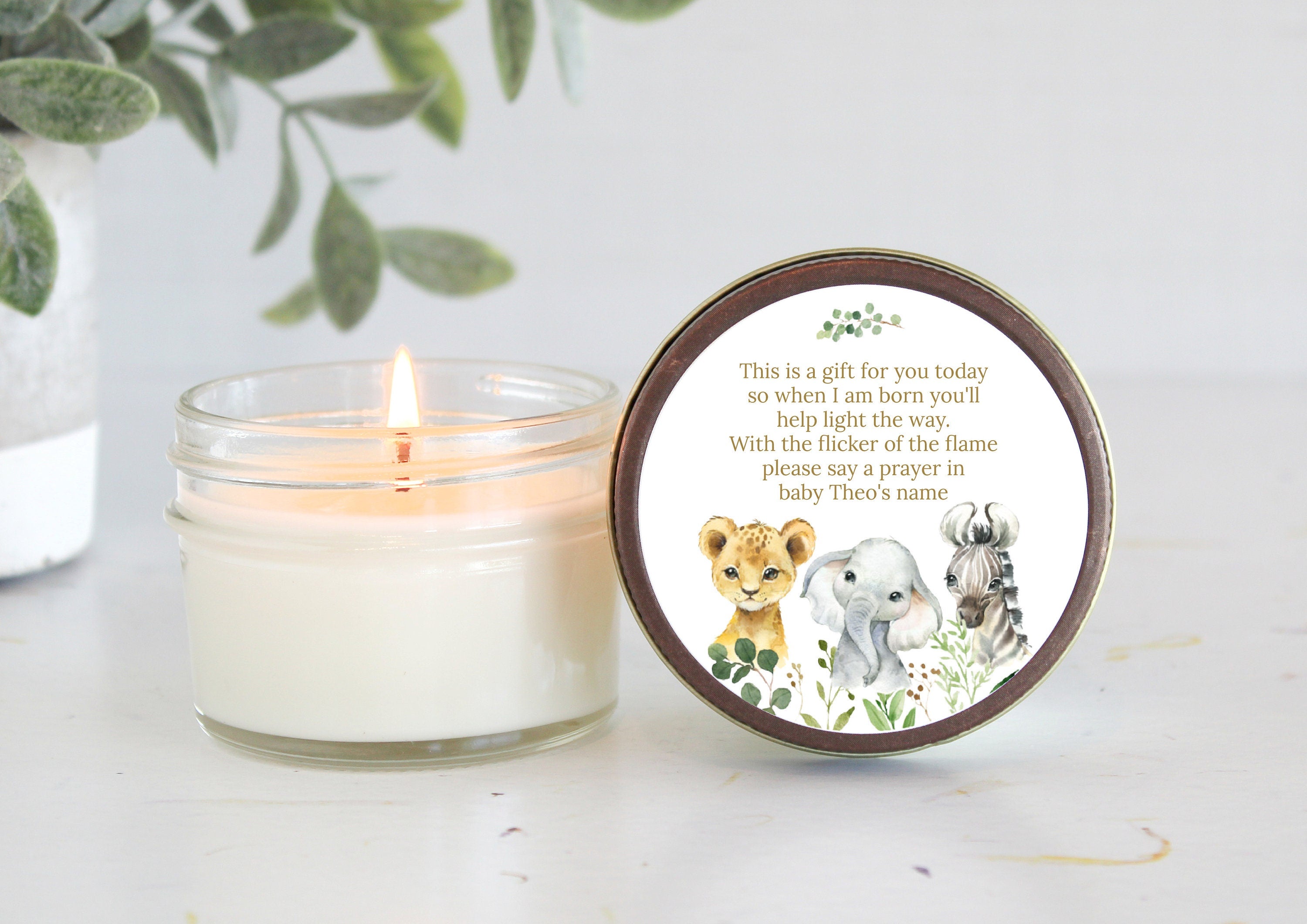 Safari Baby Shower Favors / 4 oz Custom Candle / Jungle Favors / Wild One / Boy Baby Shower / Girl Baby Shower / Poem Candle