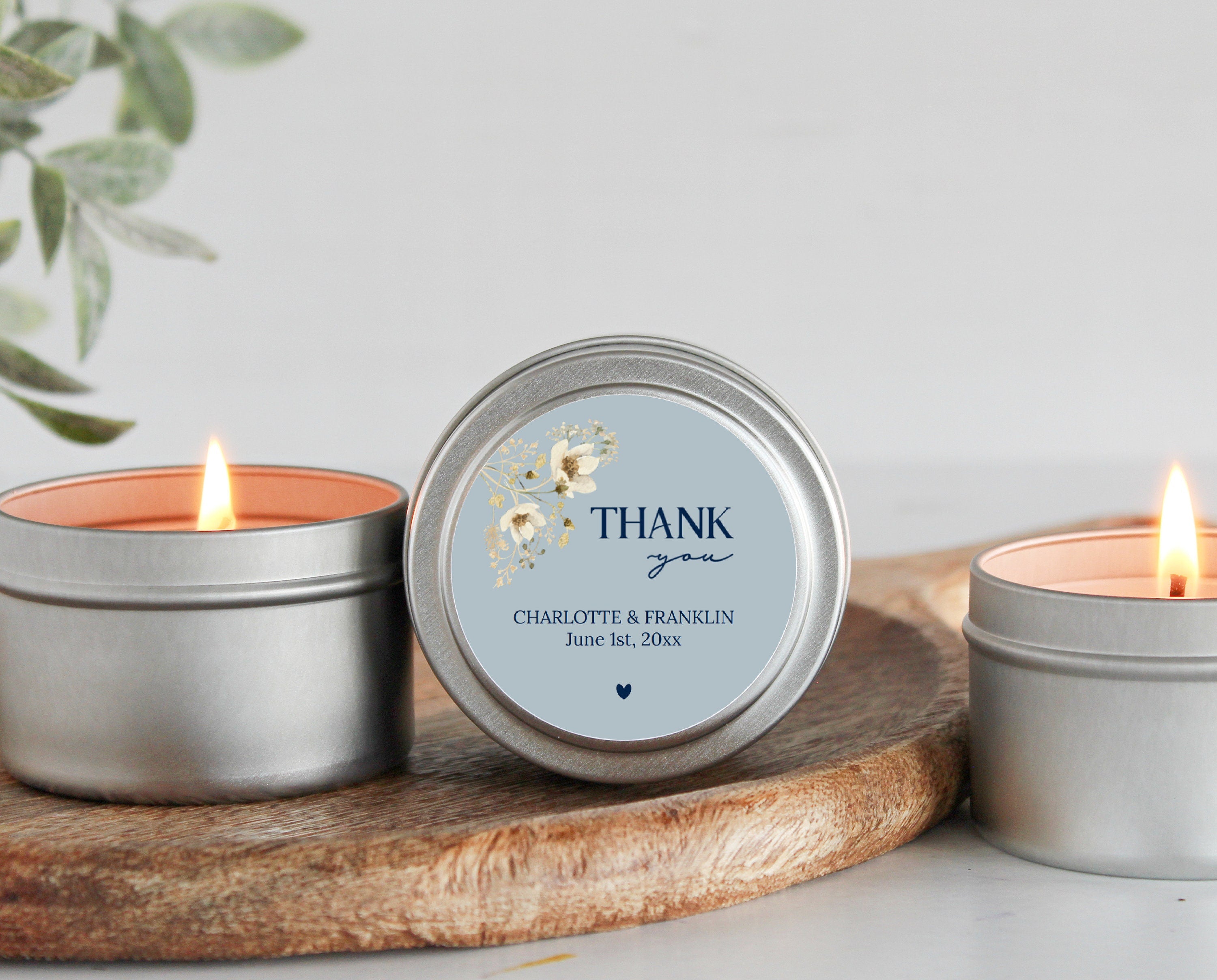 Something Blue / Personalized Bridal Shower Favors / Bulk Wedding Favor for Guests / Set of 10 Candle Favors / Gold Candle Tins / Wildflower