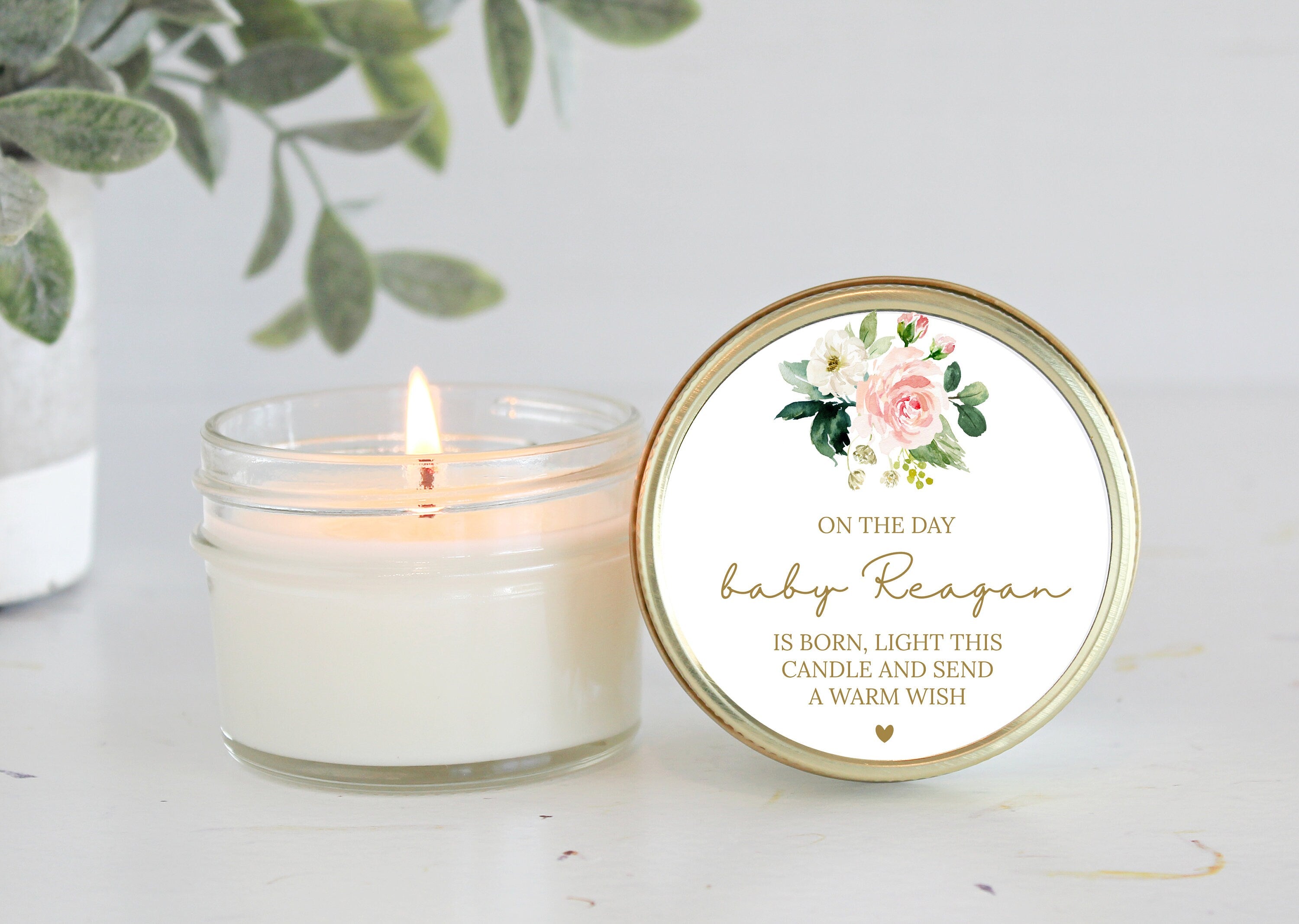 Greenery Baby Shower Poem Candle Favor / 4oz Candle Favors / Gender Neutral Baby Shower / Personalized Favor / Baby Shower Favors