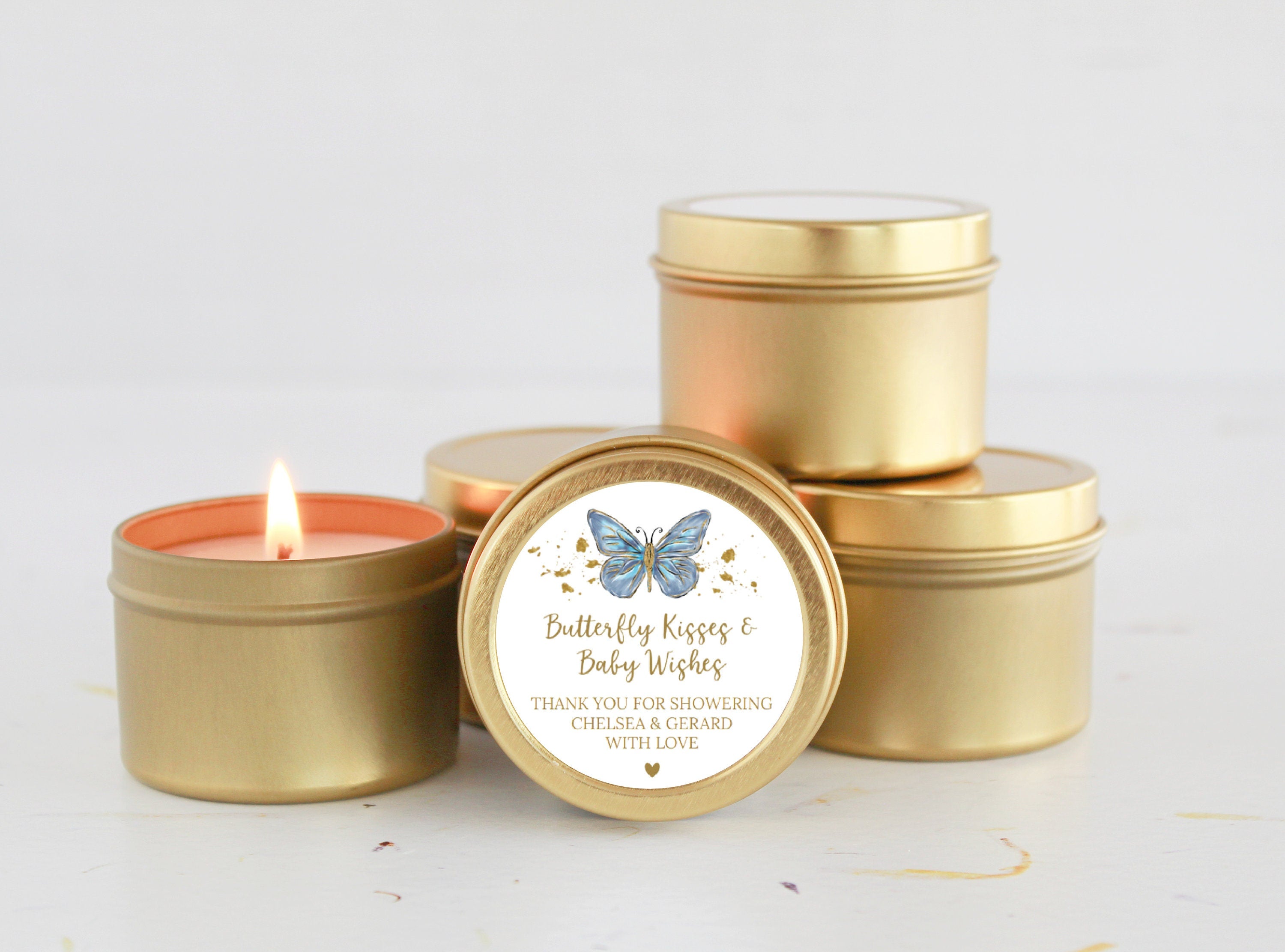 Butterfly Baby Shower Favors / For Guests Bulk / Candle Favors / Butterfly Kisses & Baby Wishes / Set of 10 / Girl Baby Shower Personalized