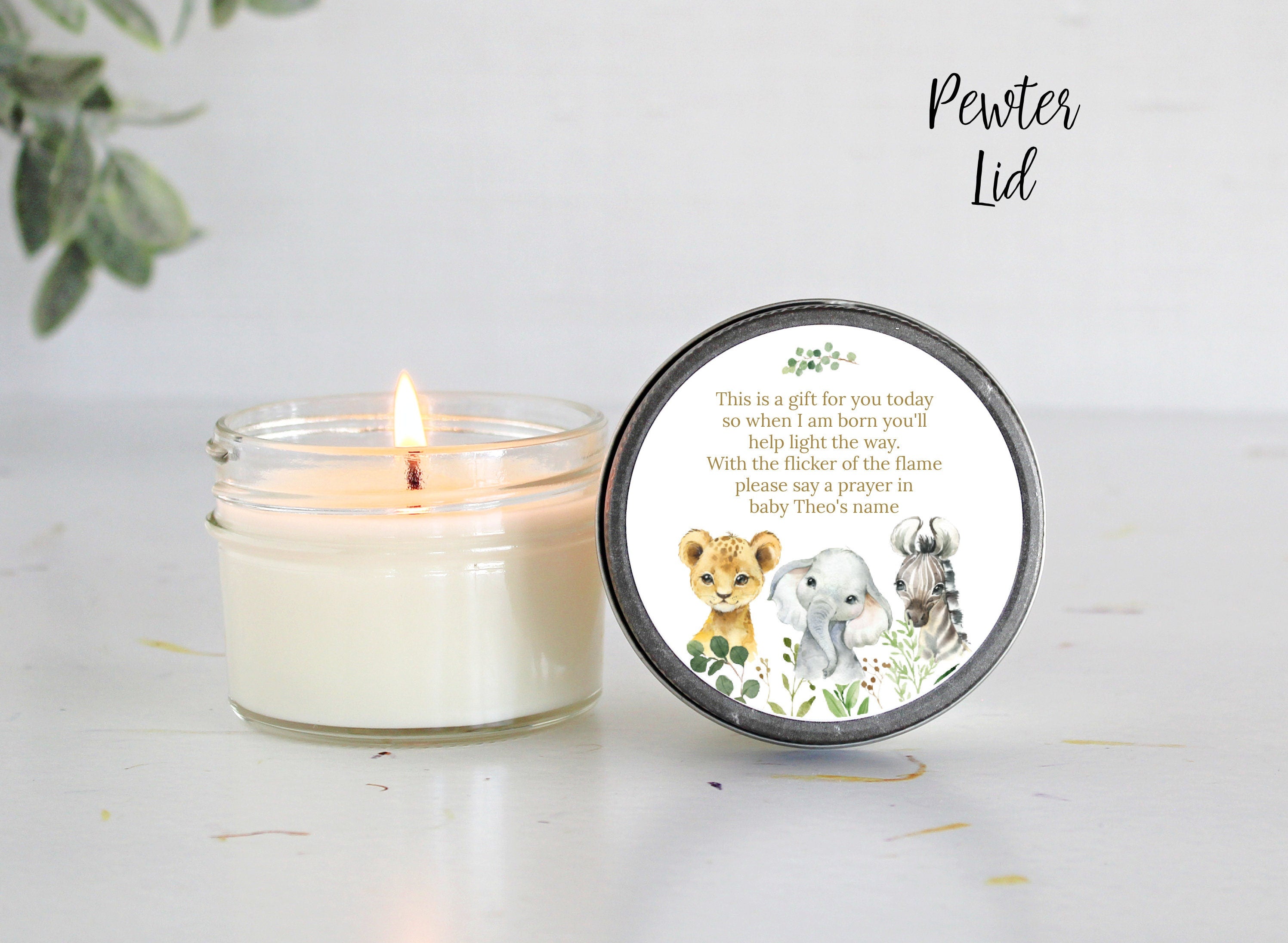 Safari Baby Shower Favors / 4 oz Custom Candle / Jungle Favors / Wild One / Boy Baby Shower / Girl Baby Shower / Poem Candle
