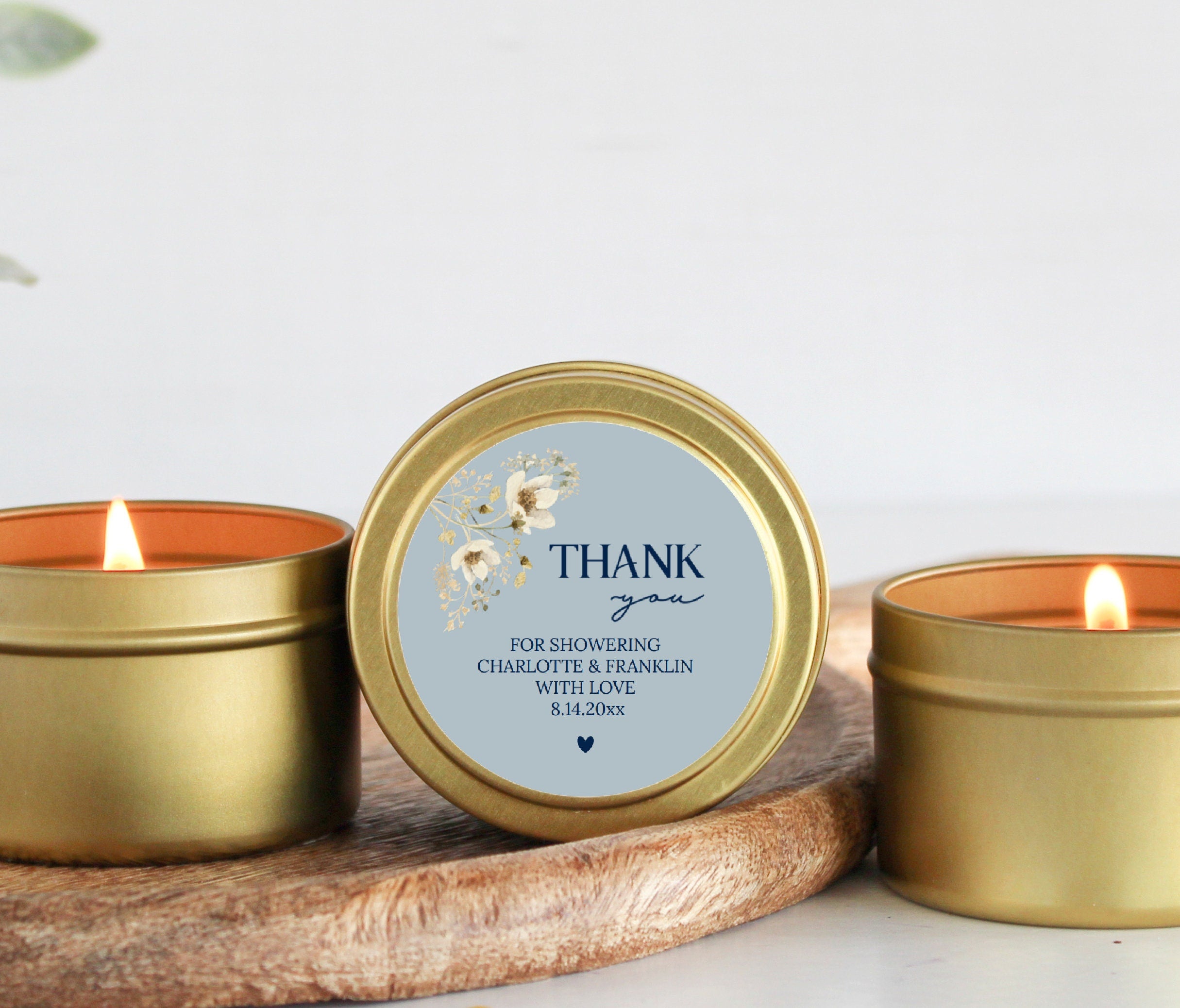 Something Blue / Personalized Bridal Shower Favors / Bulk Wedding Favor for Guests / Set of 10 Candle Favors / Gold Candle Tins / Wildflower