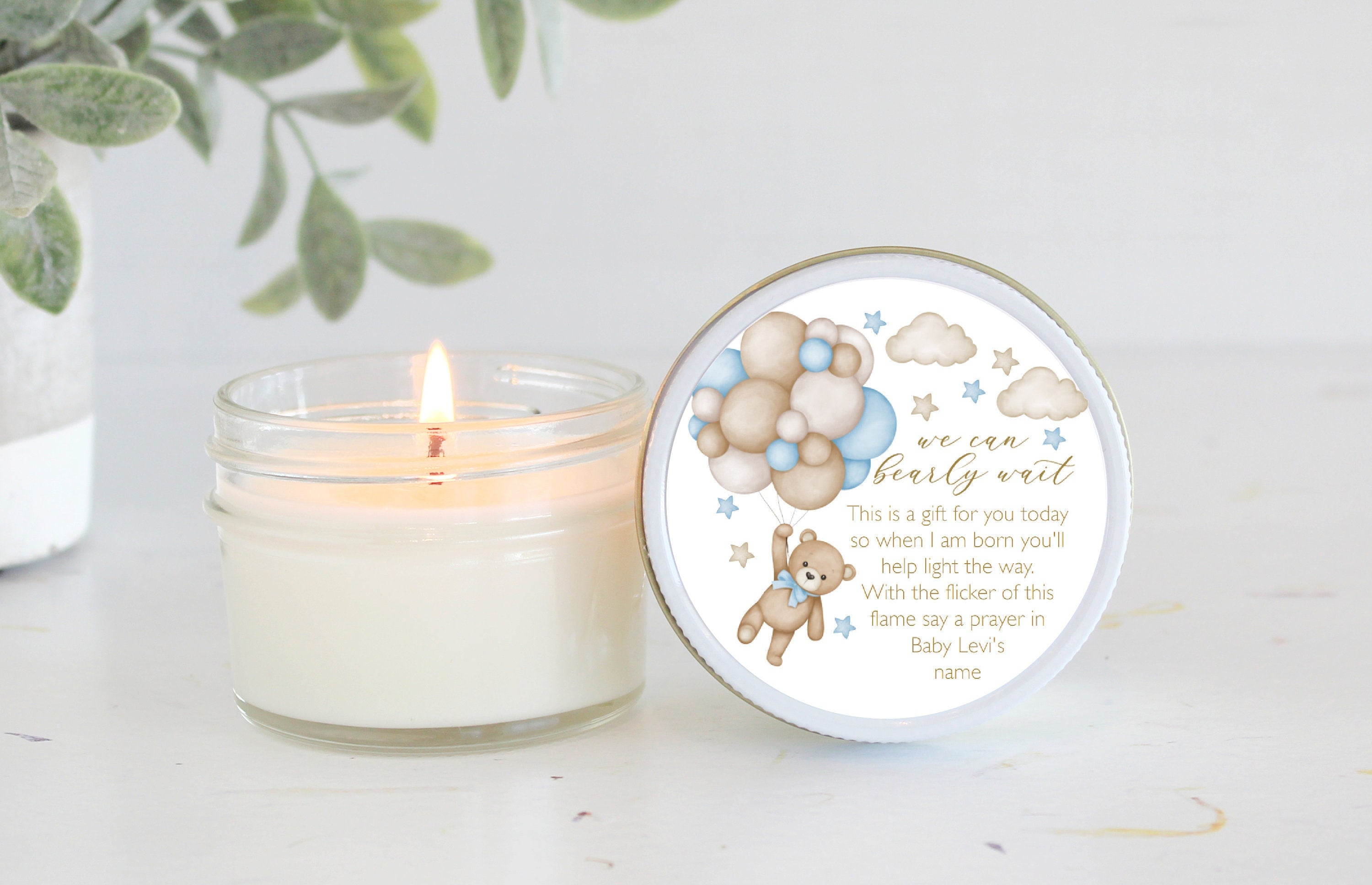 Teddy Bear Baby Shower Favors / 4 oz Soy Candle Favor / Balloon Favor / We can Bearly Wait / Boy Baby Shower / Girl Baby Shower