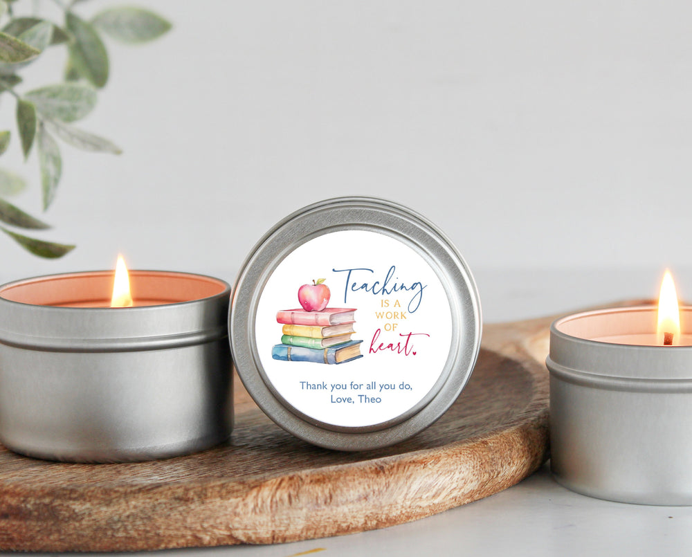 Bulk Teacher Gift / Teaching is a work of heart / Set of 10 Candle Favors / Personalized Teacher Appreciation / Pre School / Kindergarten