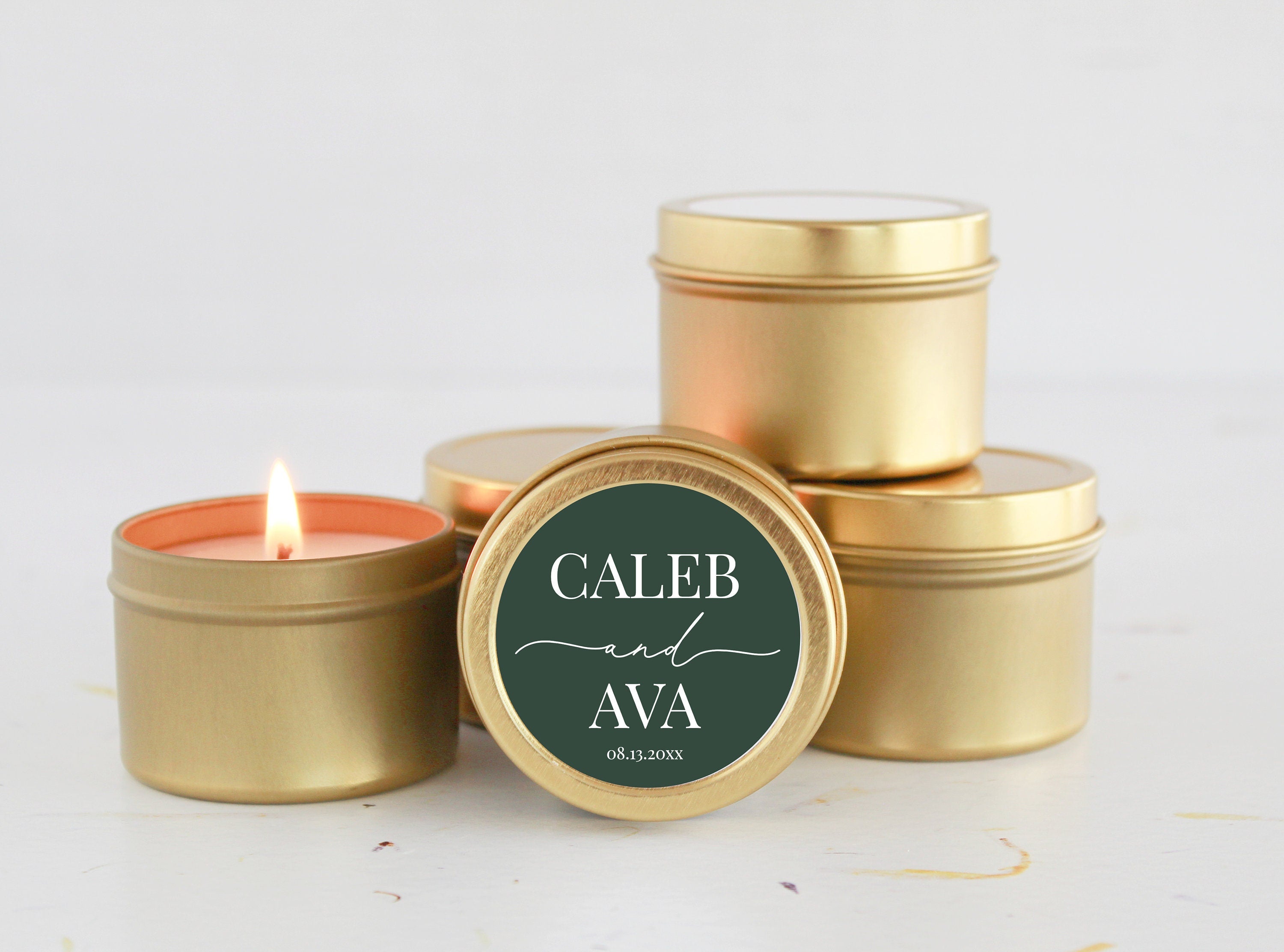 Bulk Wedding Favors / Set of 10 Candles / for Guests / Personalized / Rustic / Gold Tin / Silver Tins / Unique Wedding Favors / Party Favors