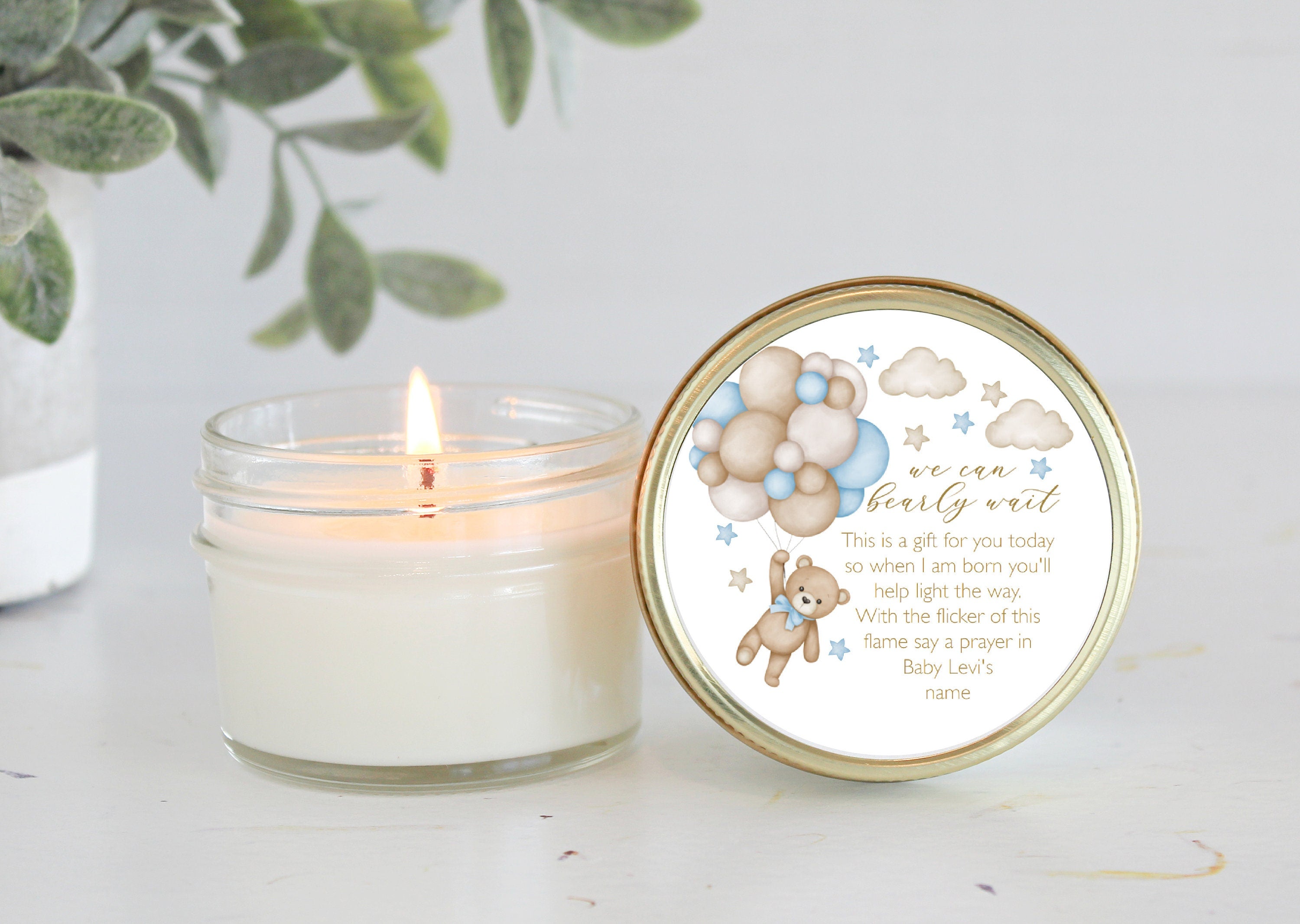 Teddy Bear Baby Shower Favors / 4 oz Soy Candle Favor / Balloon Favor / We can Bearly Wait / Boy Baby Shower / Girl Baby Shower