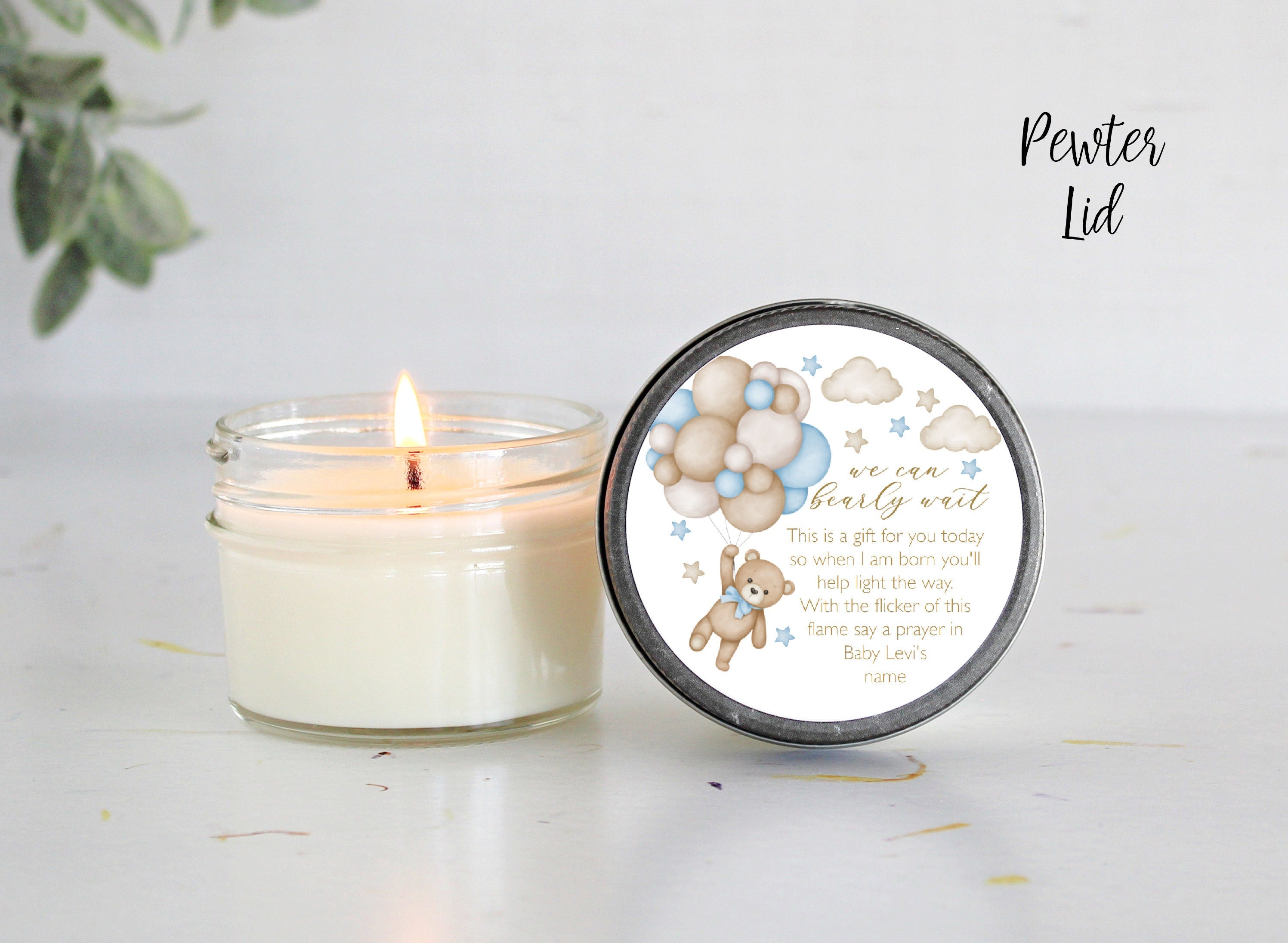 Teddy Bear Baby Shower Favors / 4 oz Soy Candle Favor / Balloon Favor / We can Bearly Wait / Boy Baby Shower / Girl Baby Shower