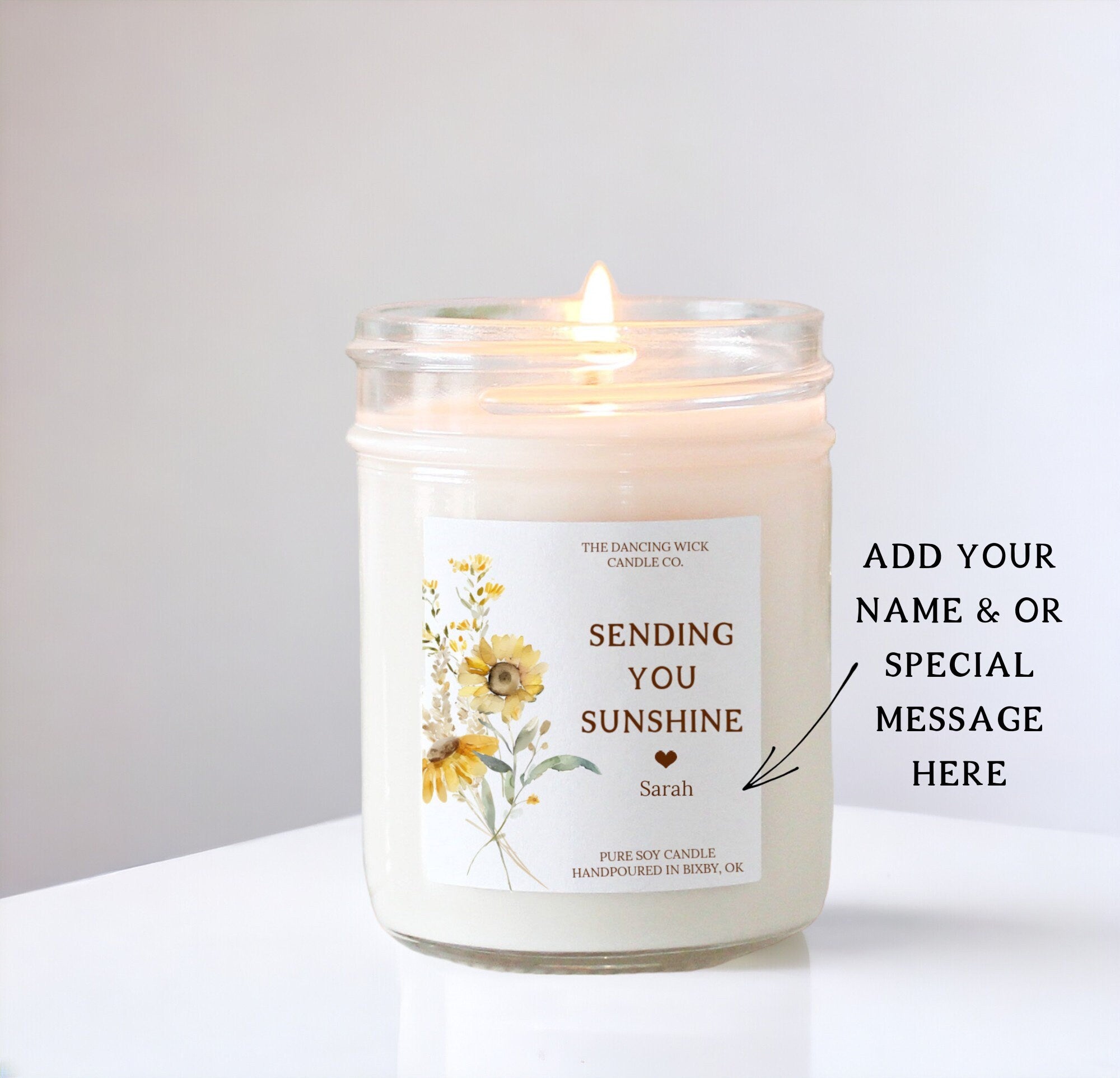 Sending Sunshine Gift Candle / Gift for Her / Sunflower / Sympathy Gift / Thinking of you / Mental Health / Personalized / Get Well Soon