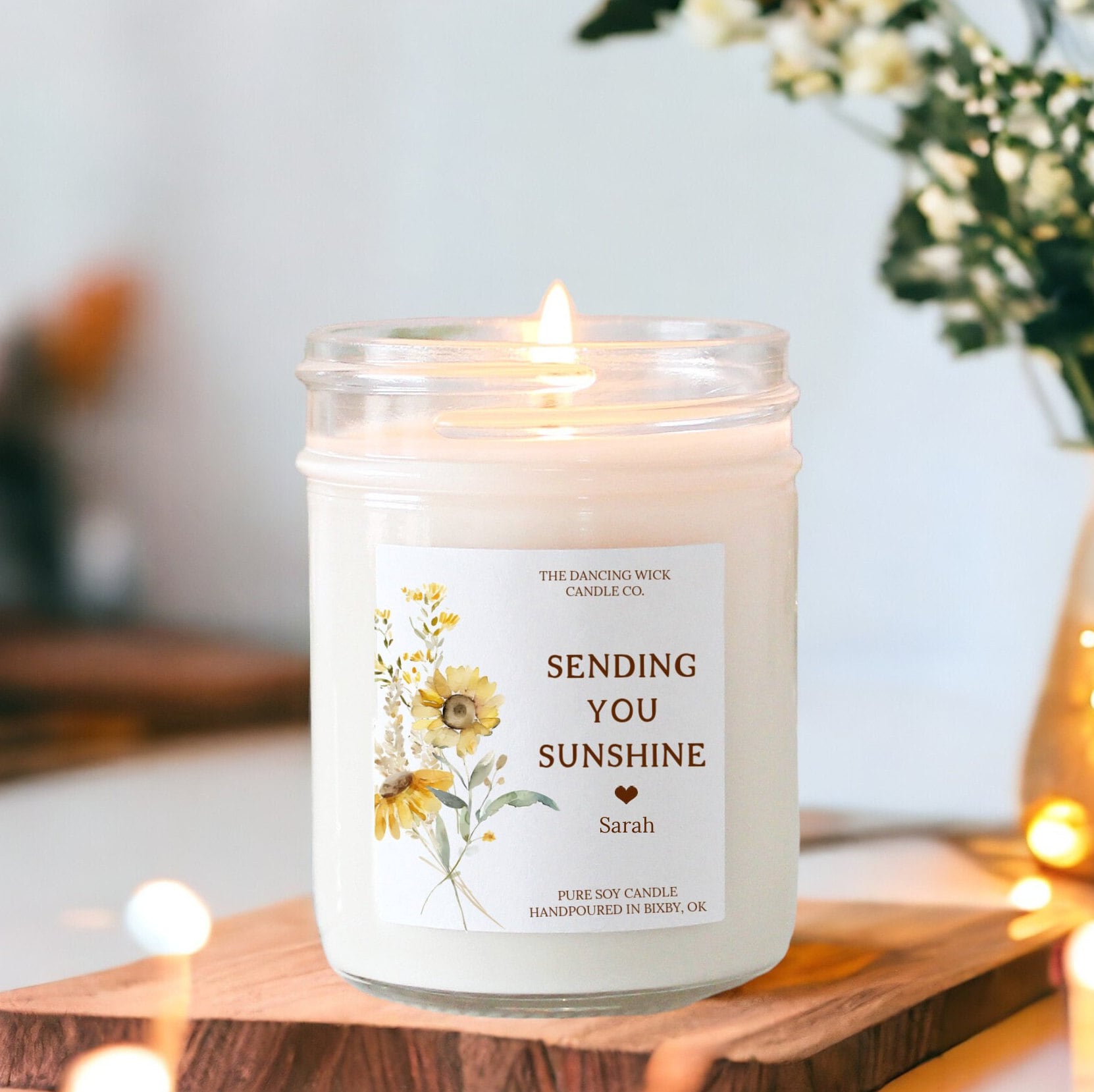 Sending Sunshine Gift Candle / Gift for Her / Sunflower / Sympathy Gift / Thinking of you / Mental Health / Personalized / Get Well Soon