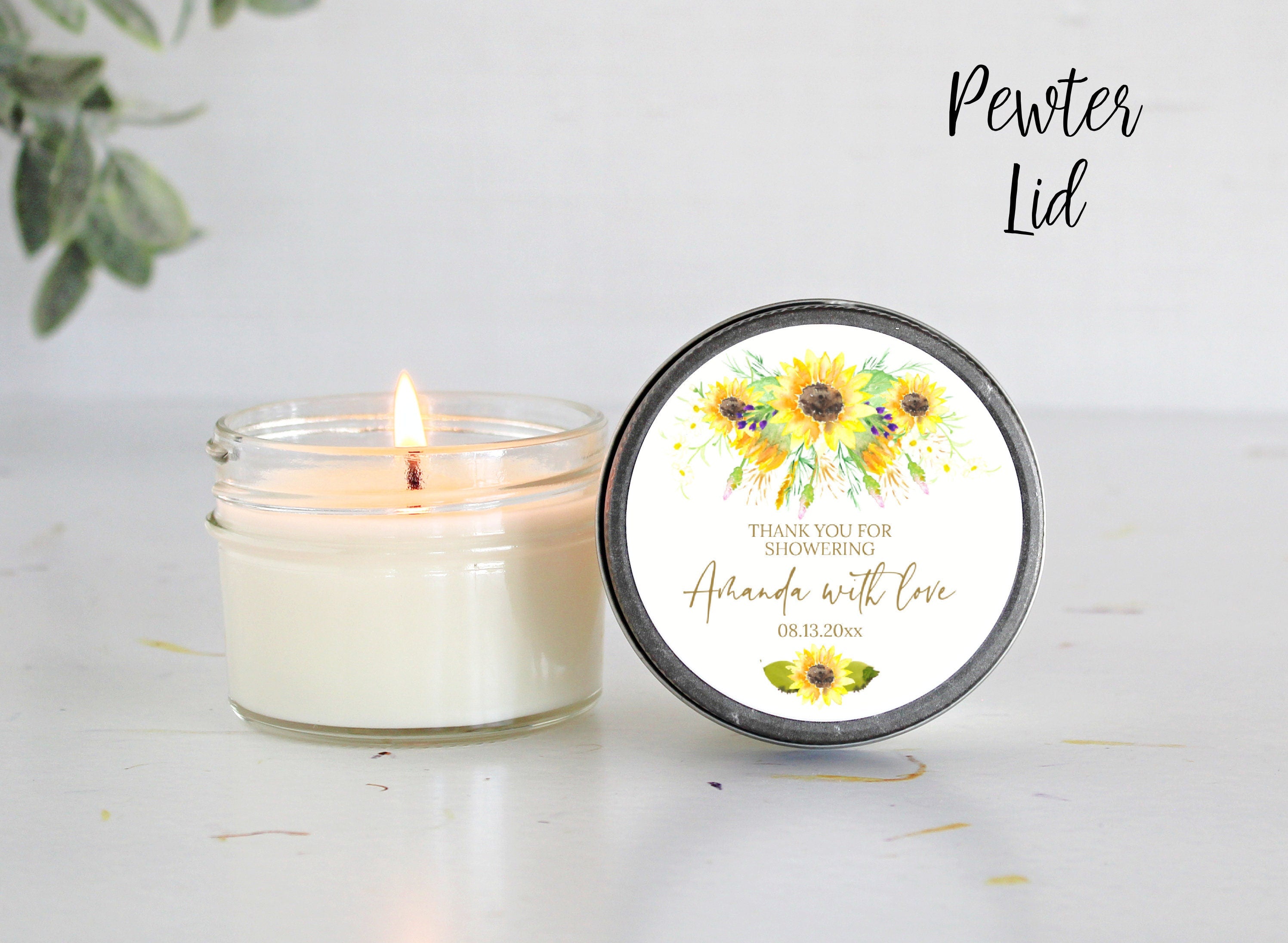 Sunflower Bridal Shower Favor Candles / Personalized 4 oz. Soy Candle Favors / Summer Bridal Shower Favors / Baby Shower / Fall Shower Favor