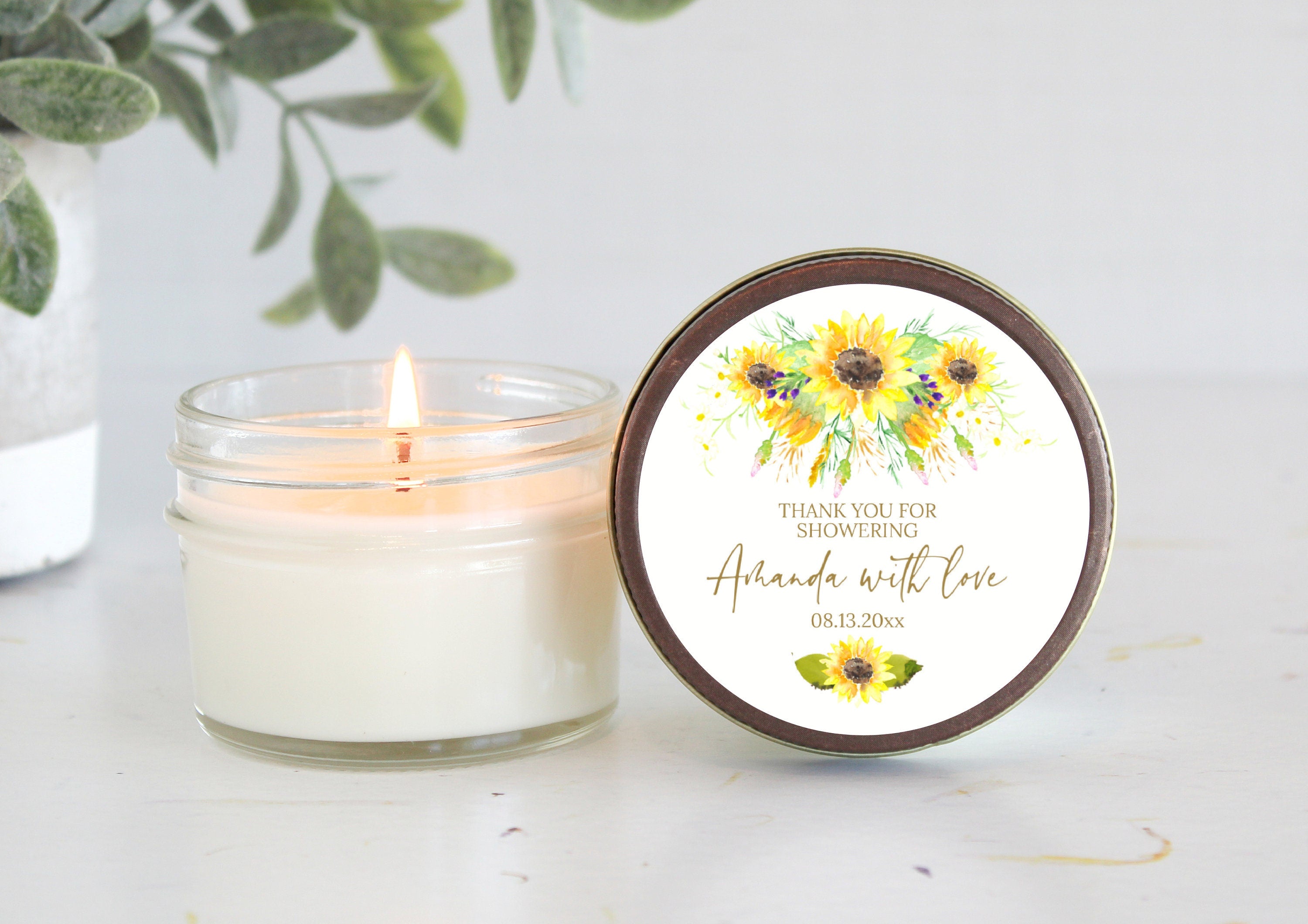 Sunflower Bridal Shower Favor Candles / Personalized 4 oz. Soy Candle Favors / Summer Bridal Shower Favors / Baby Shower / Fall Shower Favor