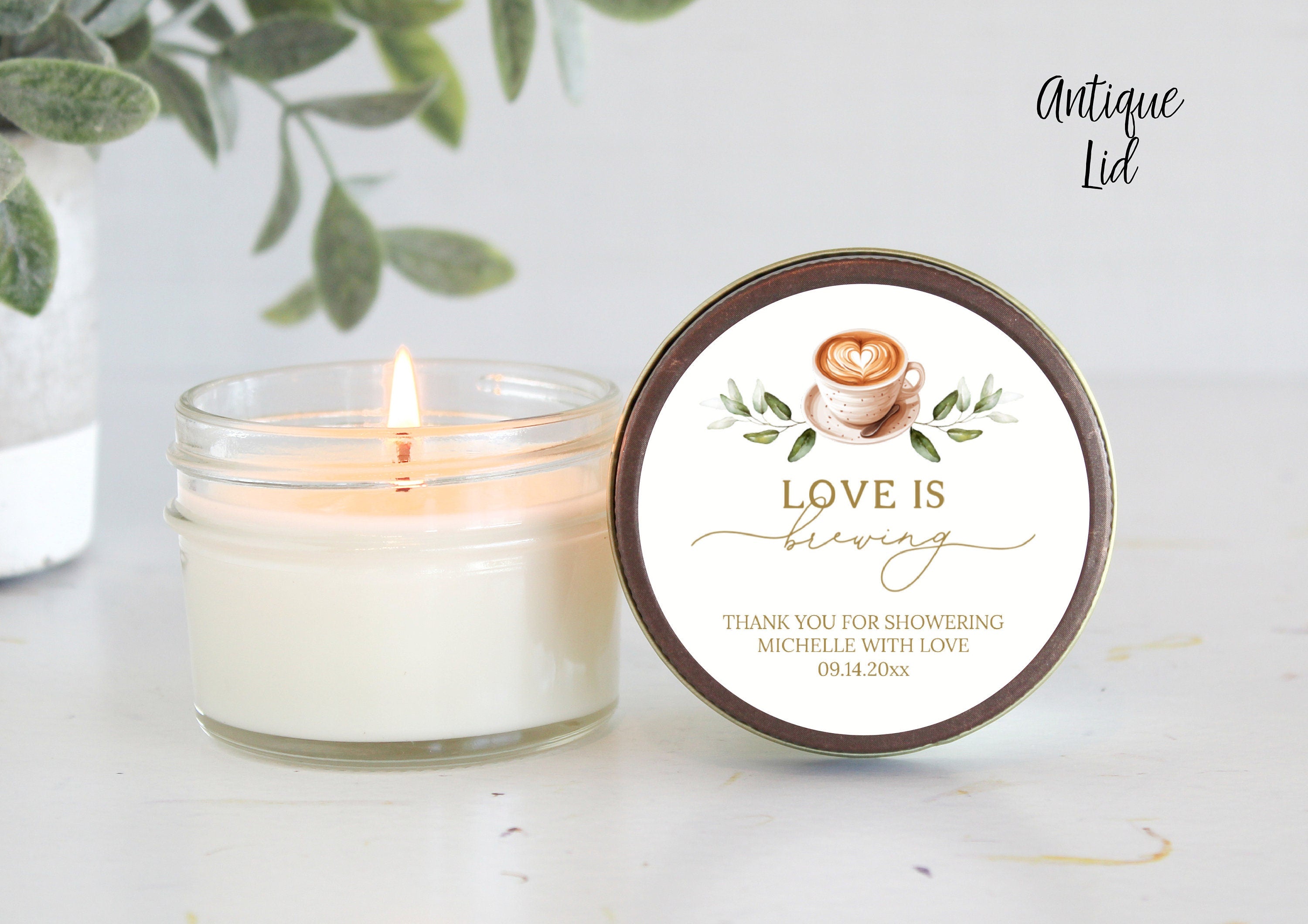 Love is Brewing / Candle Favors / Bridal Shower Favors / Personalized 4 oz candles / A Baby is Brewing / Coffee / Espresso / Party Favors