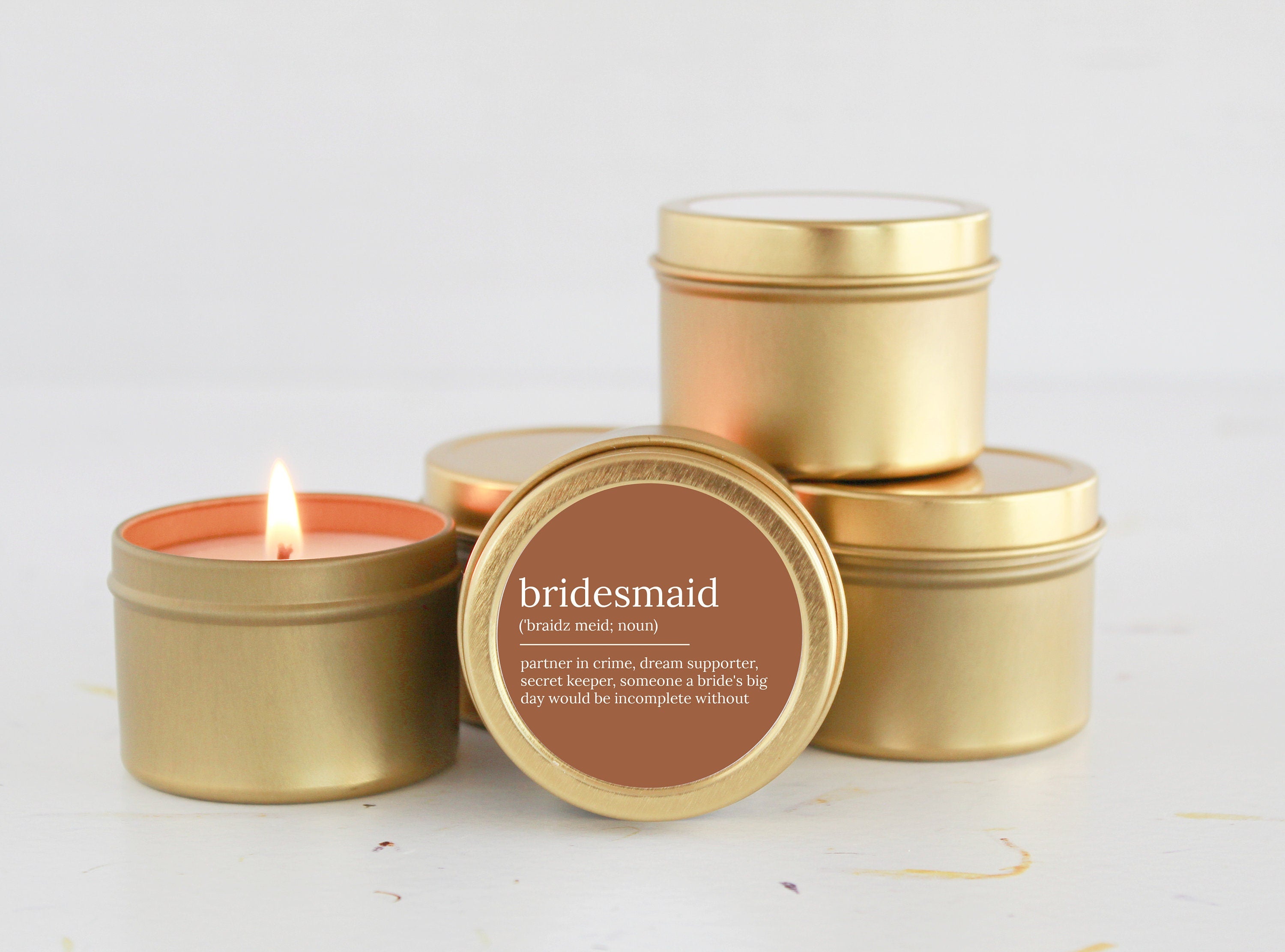 Bulk Bridesmaid Proposal Gift / Bridesmaid noun candle / Soy Candle Tin / Small Bridesmaid Gift / Bridal Party Box Idea / Gift From Bride