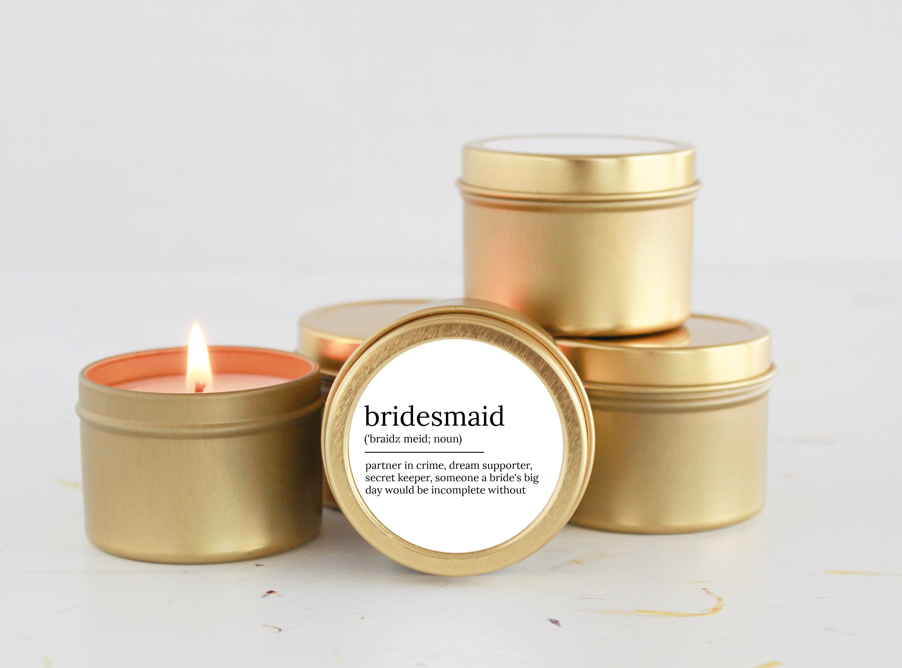 Bulk Bridesmaid Proposal Gift / Bridesmaid noun candle / Soy Candle Tin / Small Bridesmaid Gift / Bridal Party Box Idea / Gift From Bride