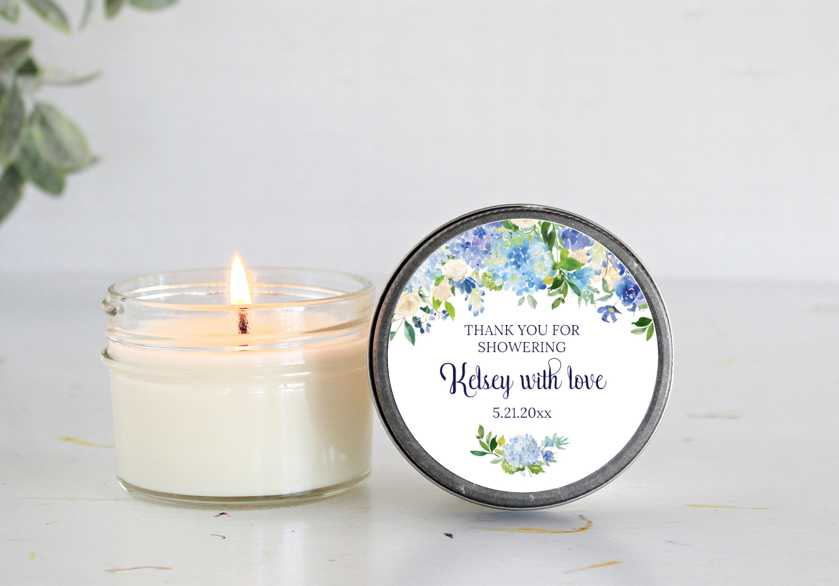 Hydrangea Candle Favors / Sugar Scrub Favors / Bridal Shower Gifts for Guest in Bulk / Personalized 4 oz favors Something Blue Before I Do