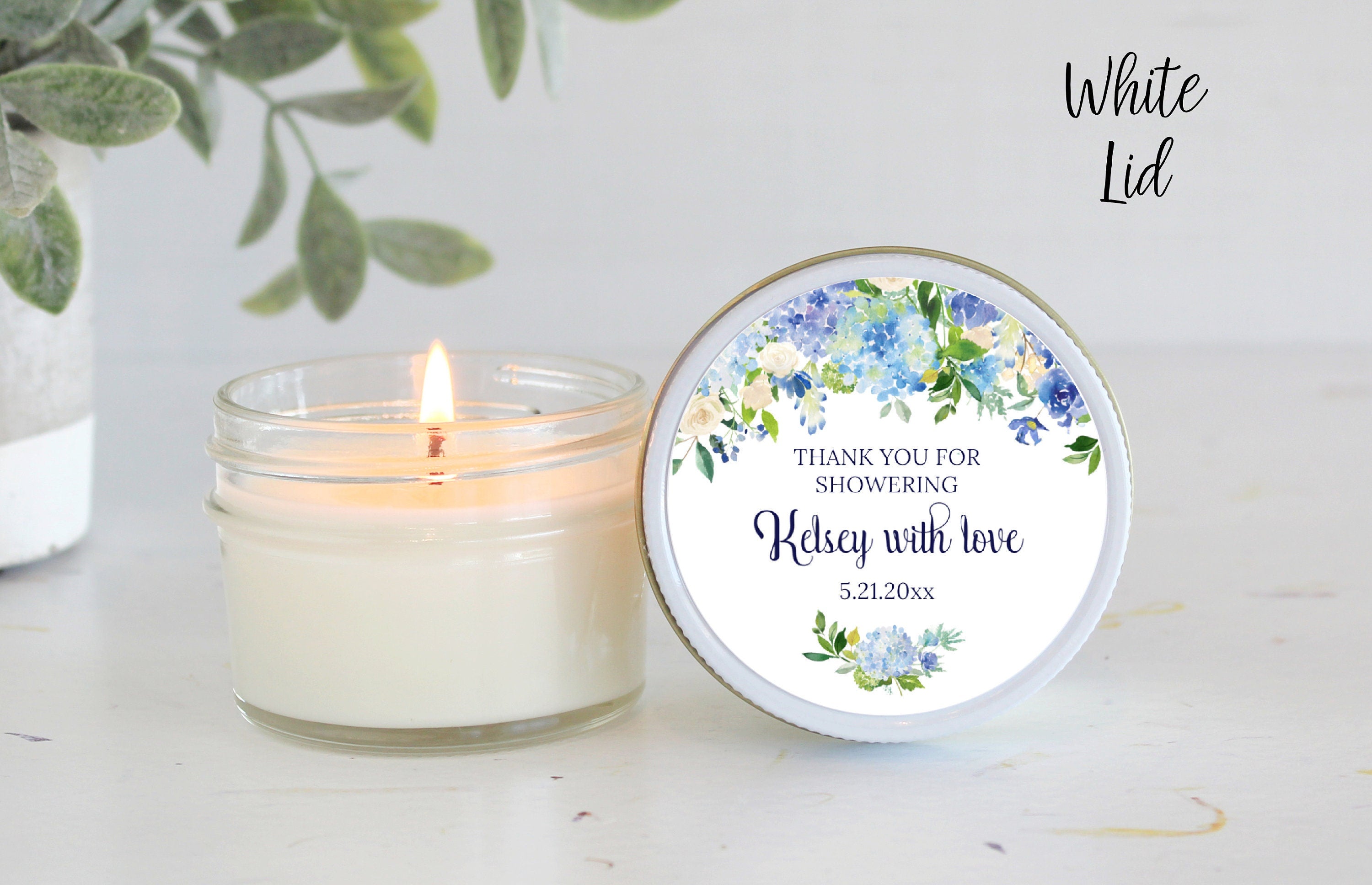 Hydrangea Candle Favors / Sugar Scrub Favors / Bridal Shower Gifts for Guest in Bulk / Personalized 4 oz favors Something Blue Before I Do