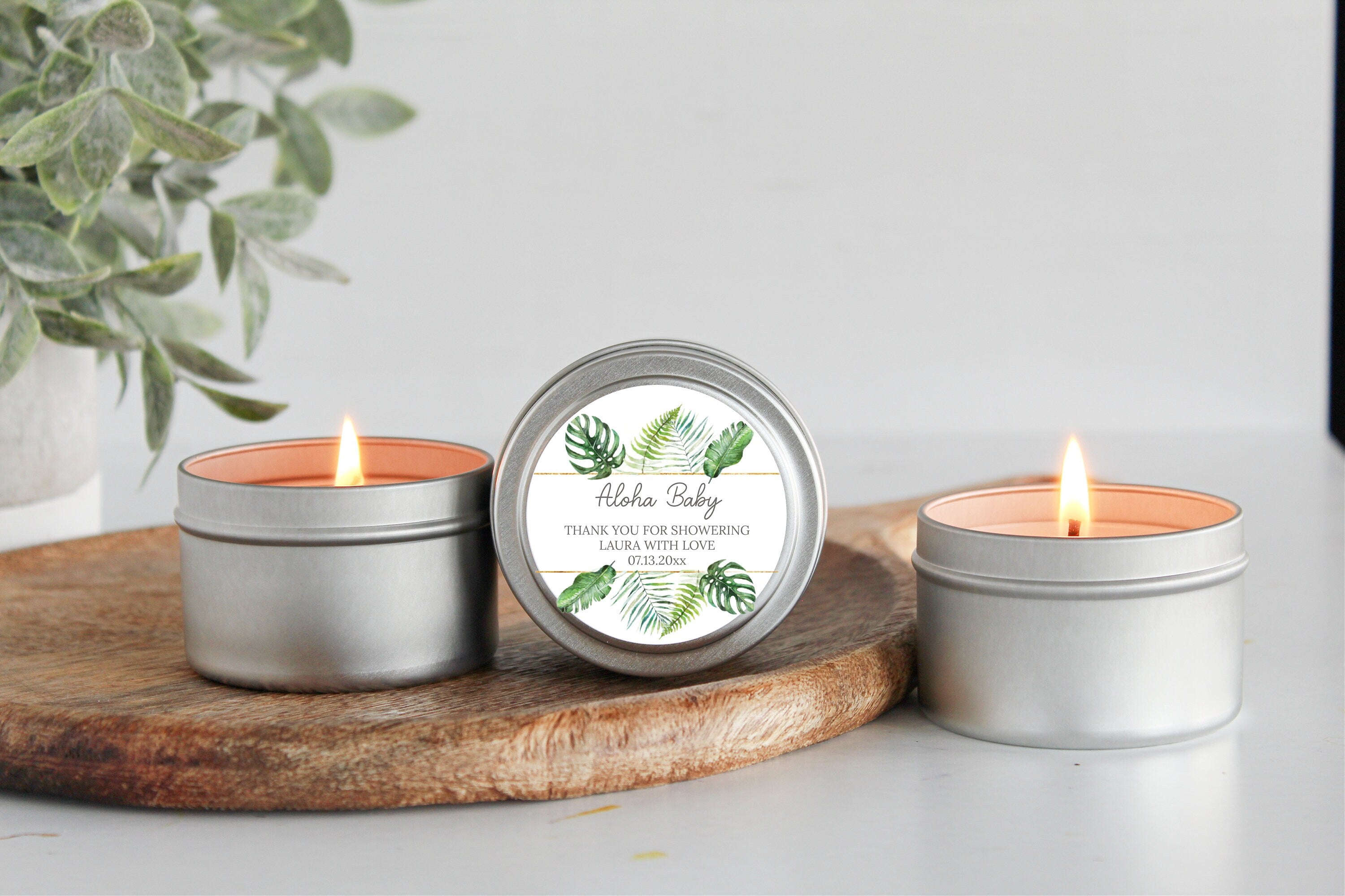 Tropical Baby Shower Candle Favors / Aloha Baby / Jungle Favors / Bulk Set of 10 / Boy Baby Shower / Girl Baby Shower / Palm Leaf Favors