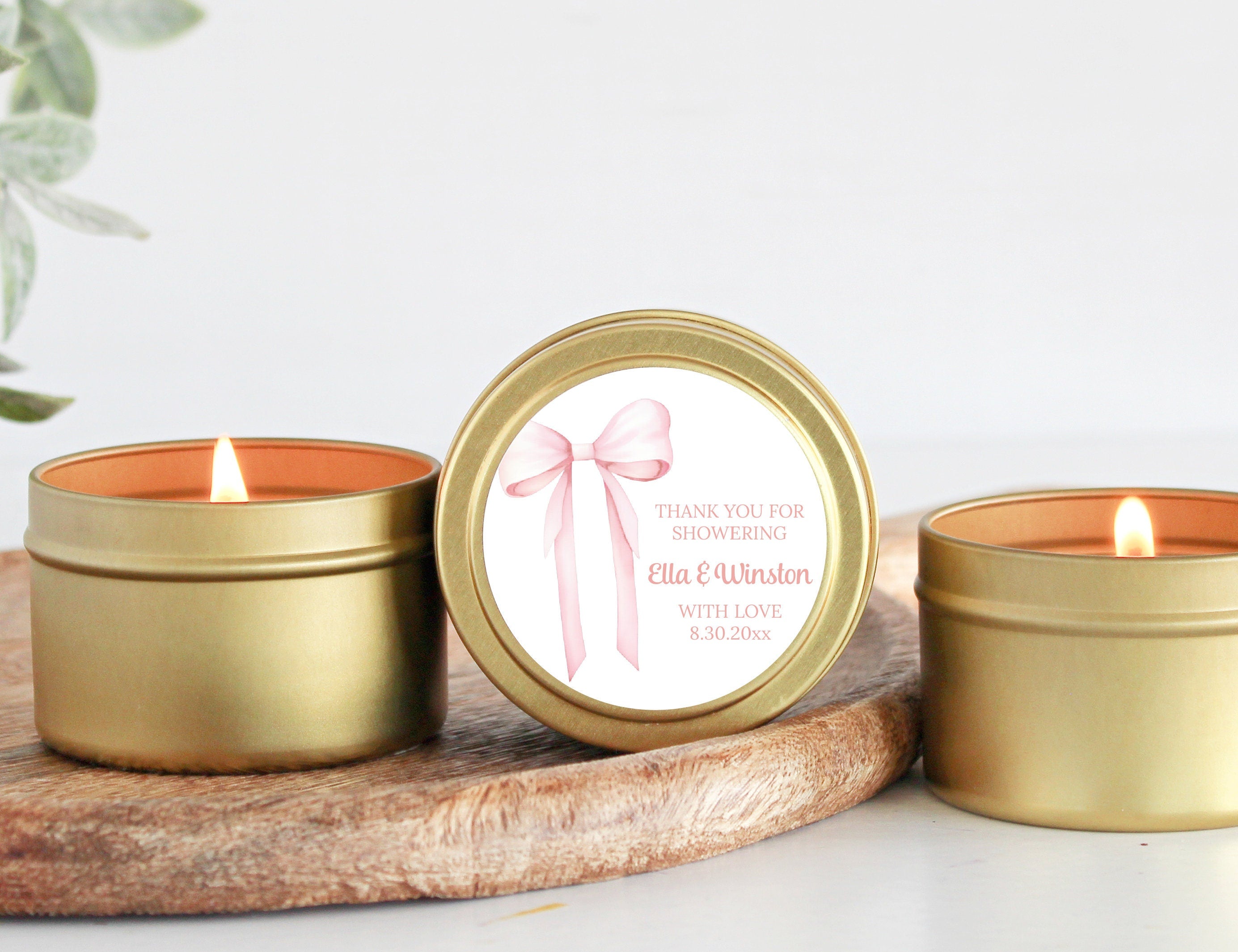 Pink Bow Baby Shower Candle Favors / For Guests in Bulk / Soy Candle Favors / Baby Girl Shower / Set of 10 / Gold & Silver Tins / Party