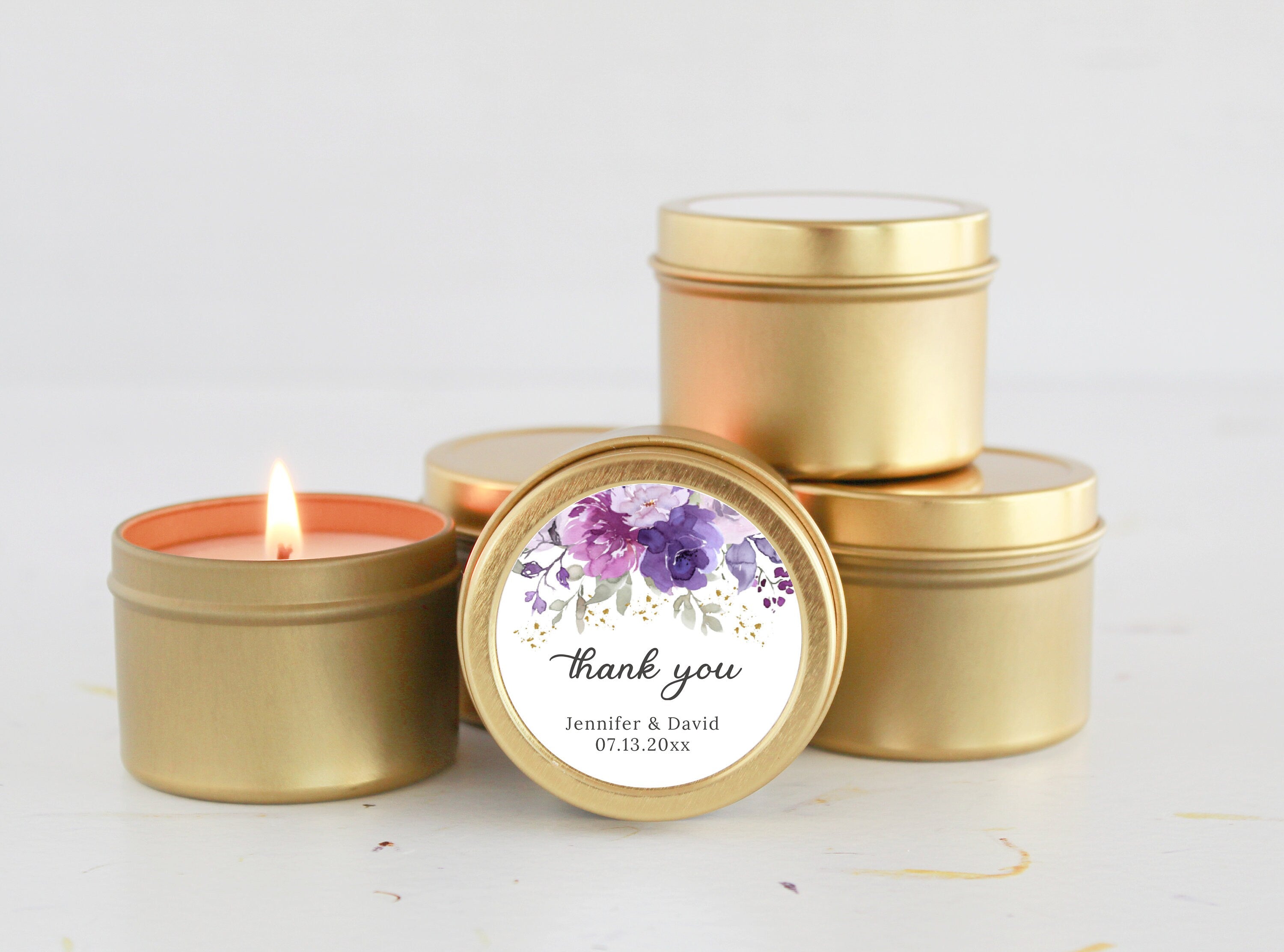 Wedding Favor Candles / Set of 10 Bulk for Guests / Shades of Purple & Mauve Floral Favors / Personalized / Reception Indian Bright Floral