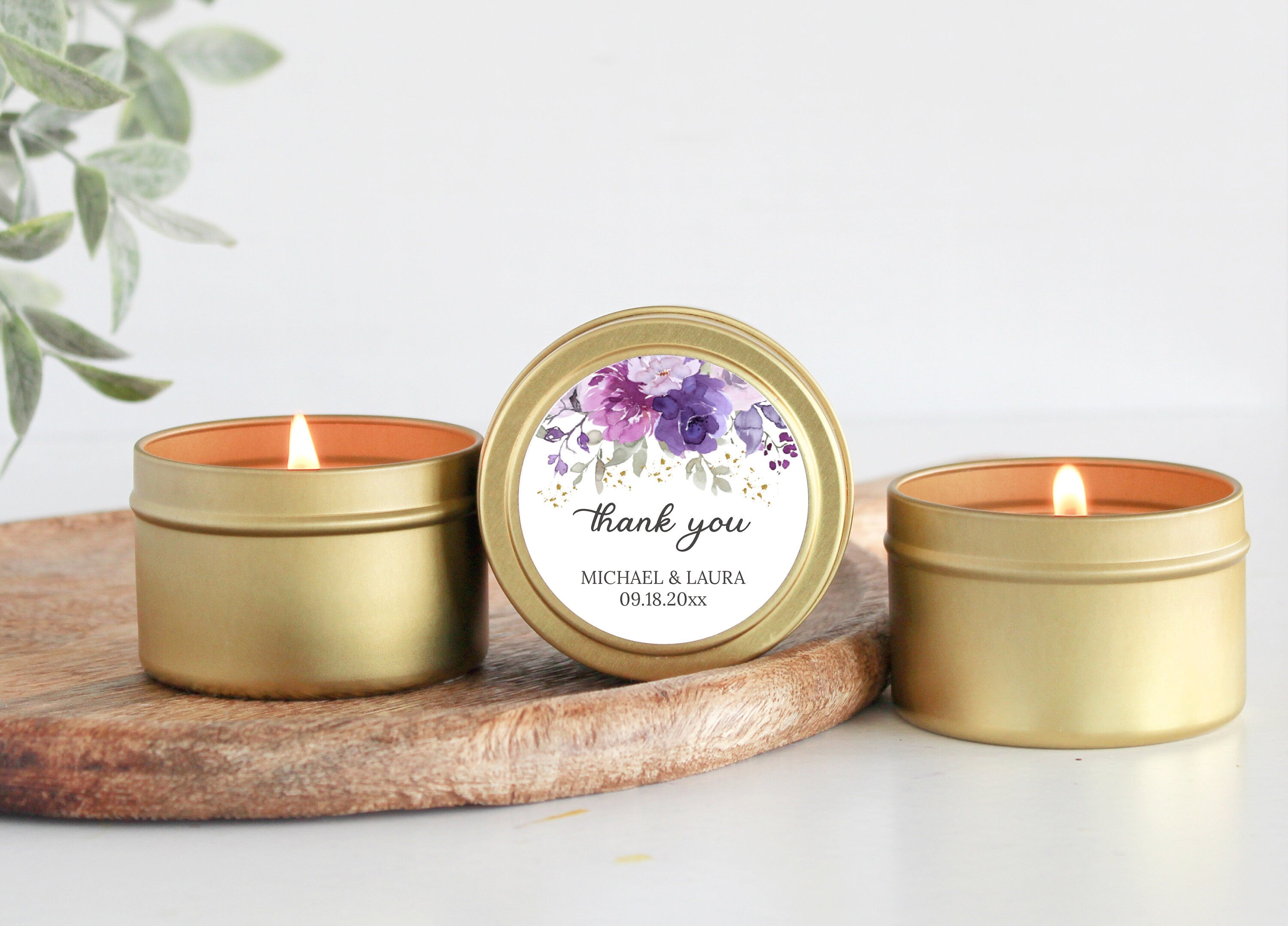 Wedding Favor Candles / Set of 10 Bulk for Guests / Shades of Purple & Mauve Floral Favors / Personalized / Reception Indian Bright Floral