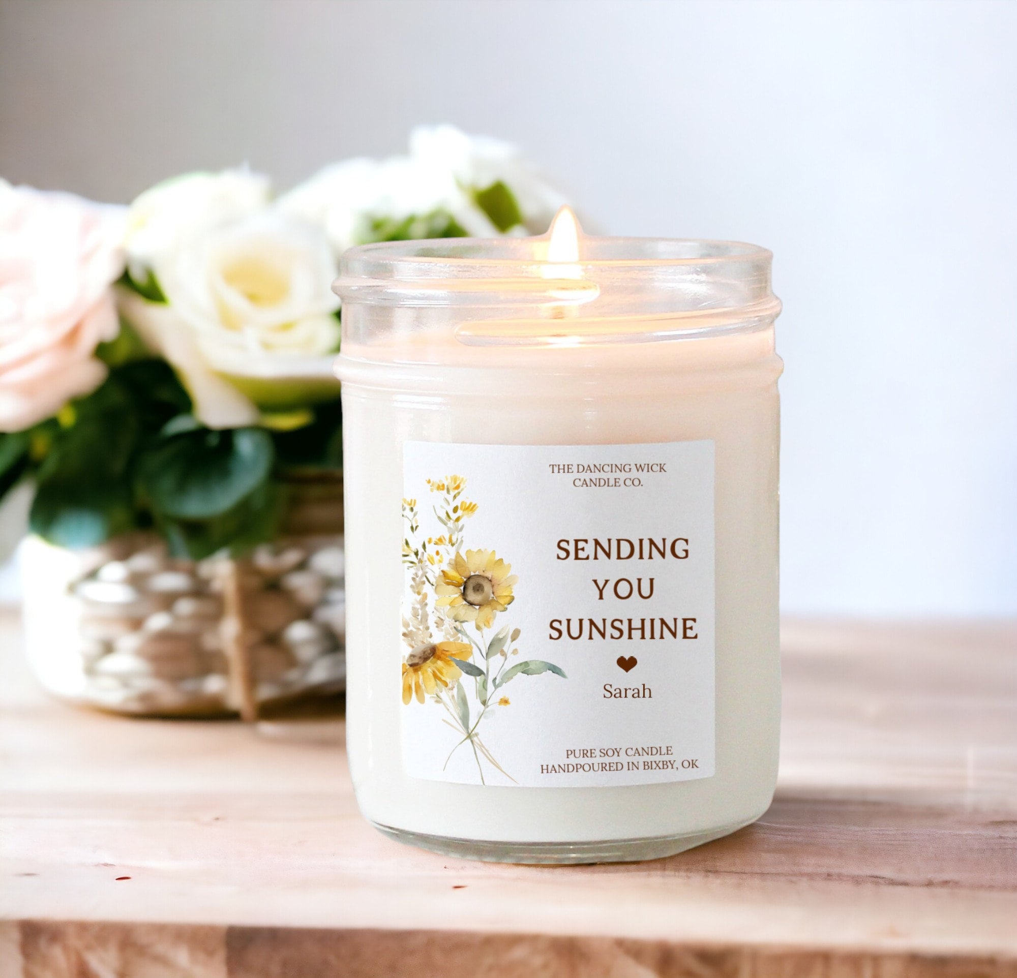 Sending Sunshine Gift Candle / Gift for Her / Sunflower / Sympathy Gift / Thinking of you / Mental Health / Personalized / Get Well Soon