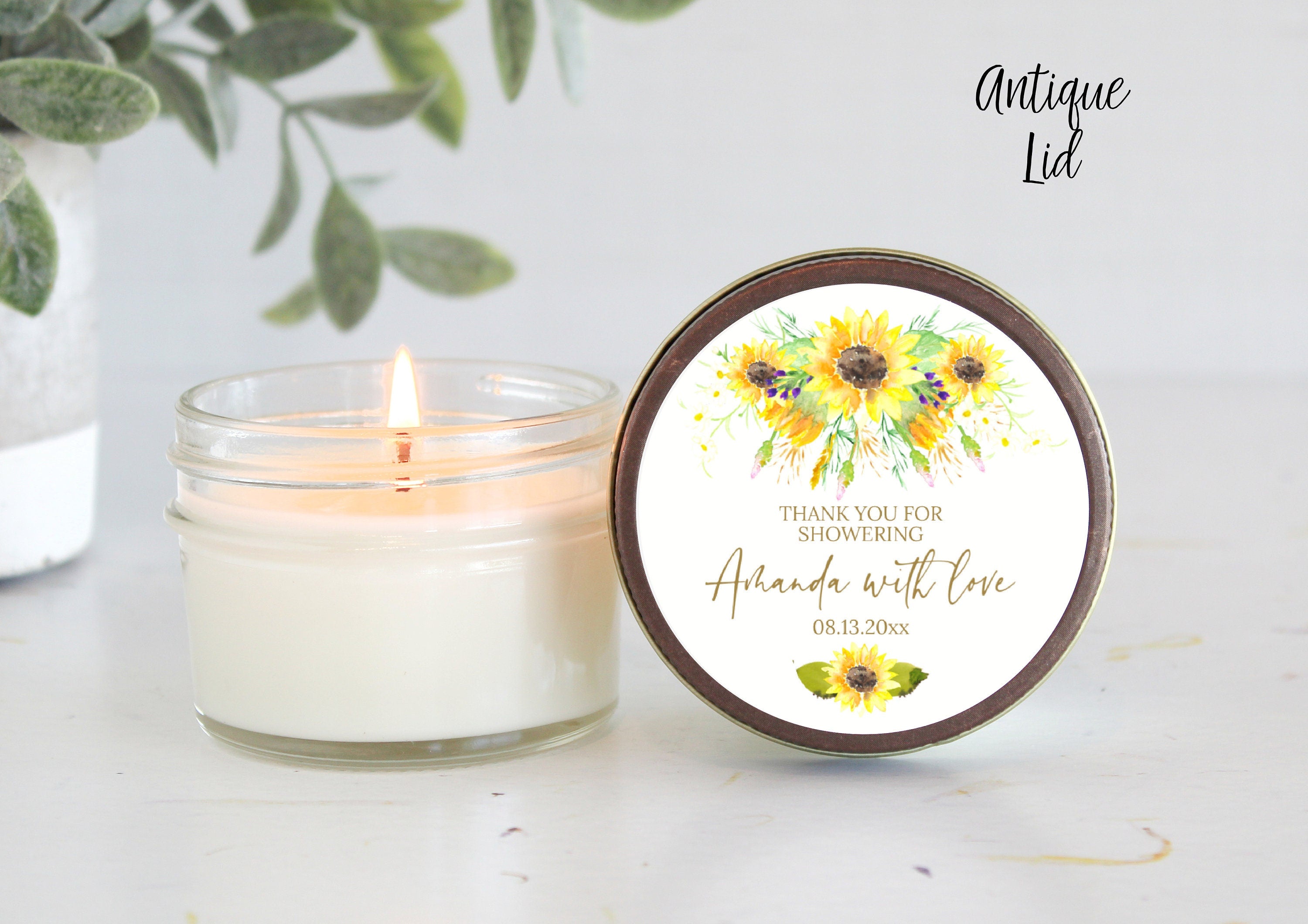 Sunflower Bridal Shower Favor Candles / Personalized 4 oz. Soy Candle Favors / Summer Bridal Shower Favors / Baby Shower / Fall Shower Favor