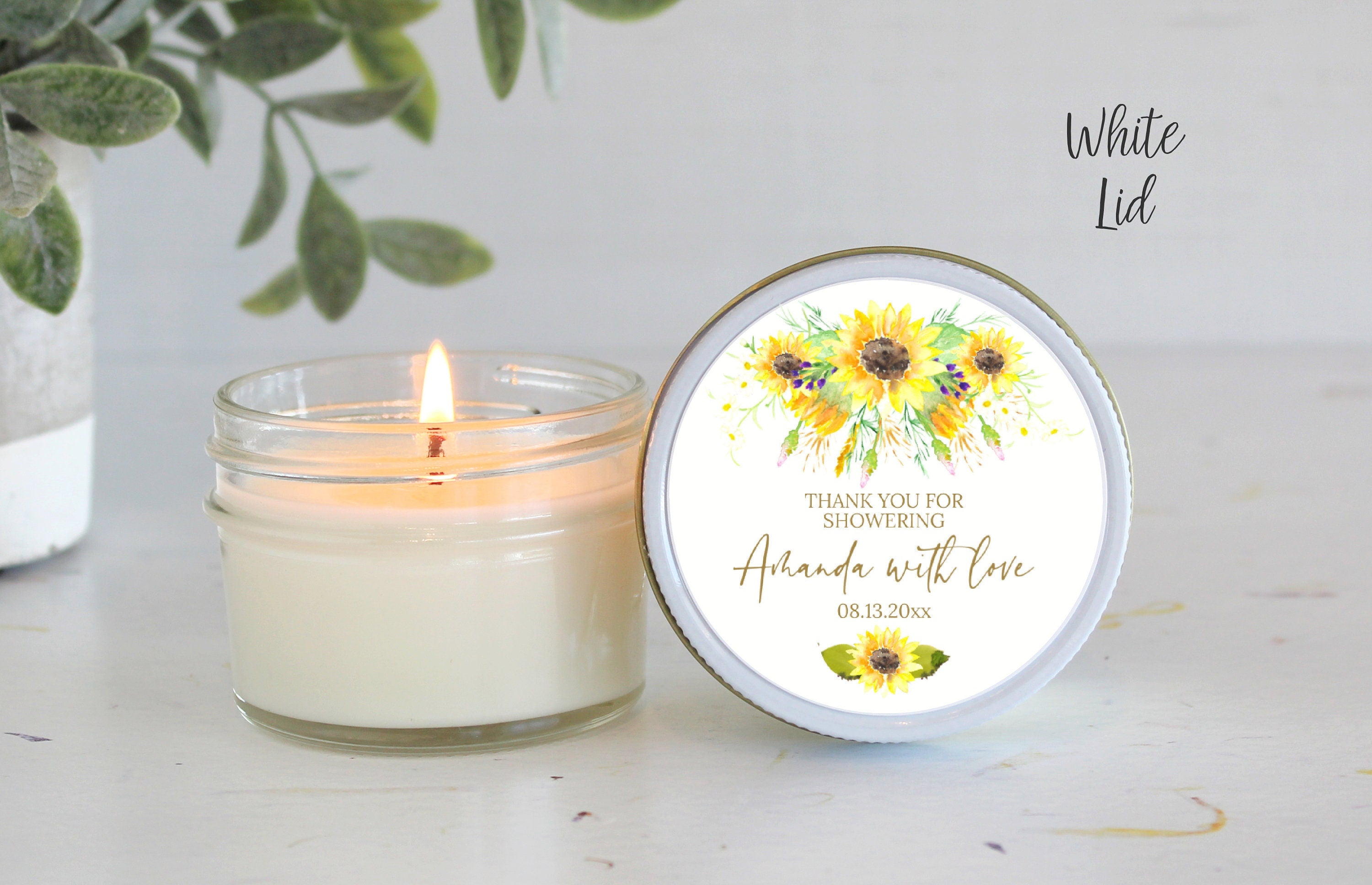 Sunflower Bridal Shower Favor Candles / Personalized 4 oz. Soy Candle Favors / Summer Bridal Shower Favors / Baby Shower / Fall Shower Favor