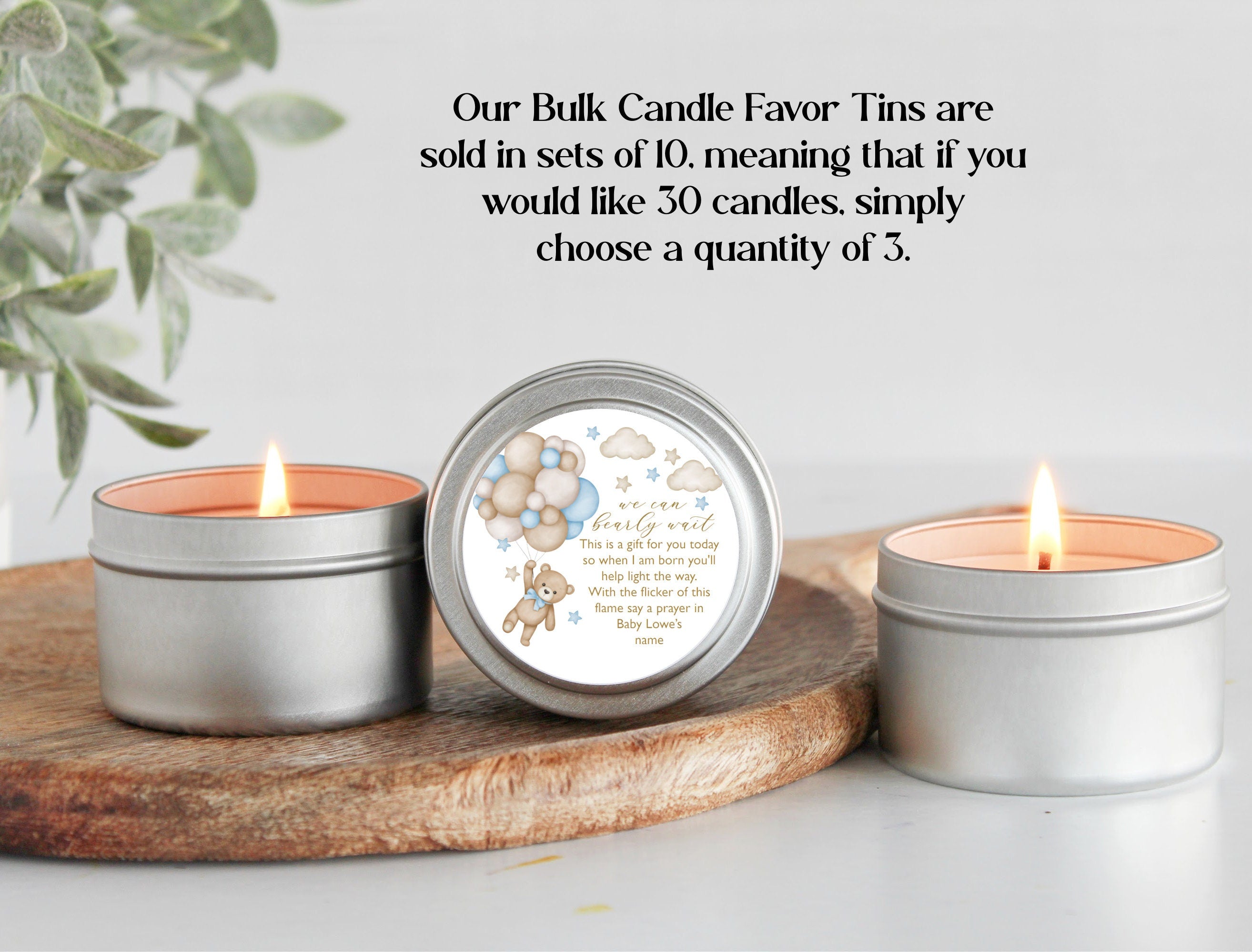 Teddy Bear Baby Shower Favors / For Guests in Bulk / Candle Favors / Baby Boy / Baby Girl / Gold Tins / Unique Favors / Personalized