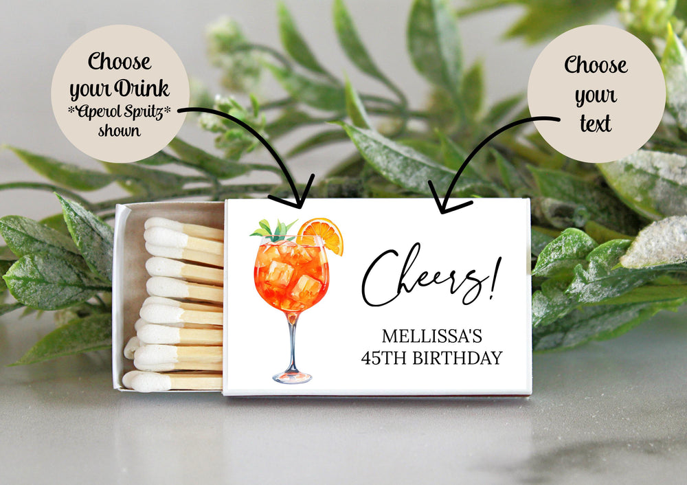 Adult Birthday Party Match Box Favors / Personalized / Set of 10 / Cheers! / Dirty 30 / 50th Birthday / 21st Birthday / Party Favors / Drink