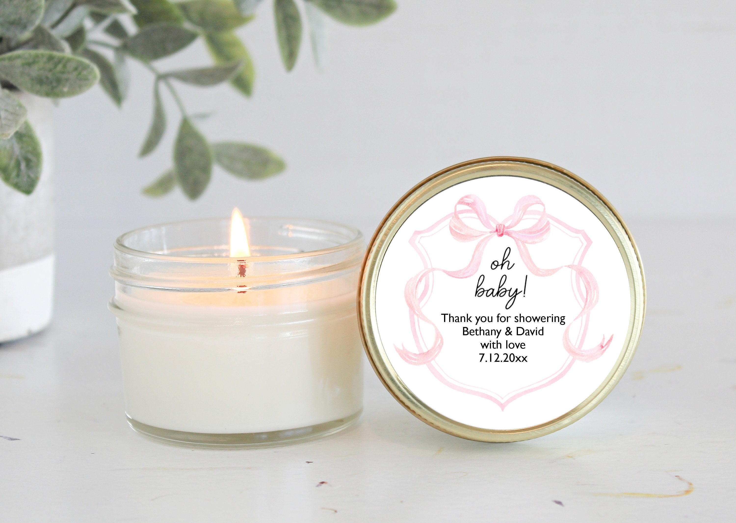 Pink Bow Baby Shower Favors / 4 oz Soy Candle Favor / Girl Baby Shower / Party Favors Blush Bow / Coquette Baby Shower / Bridal Shower