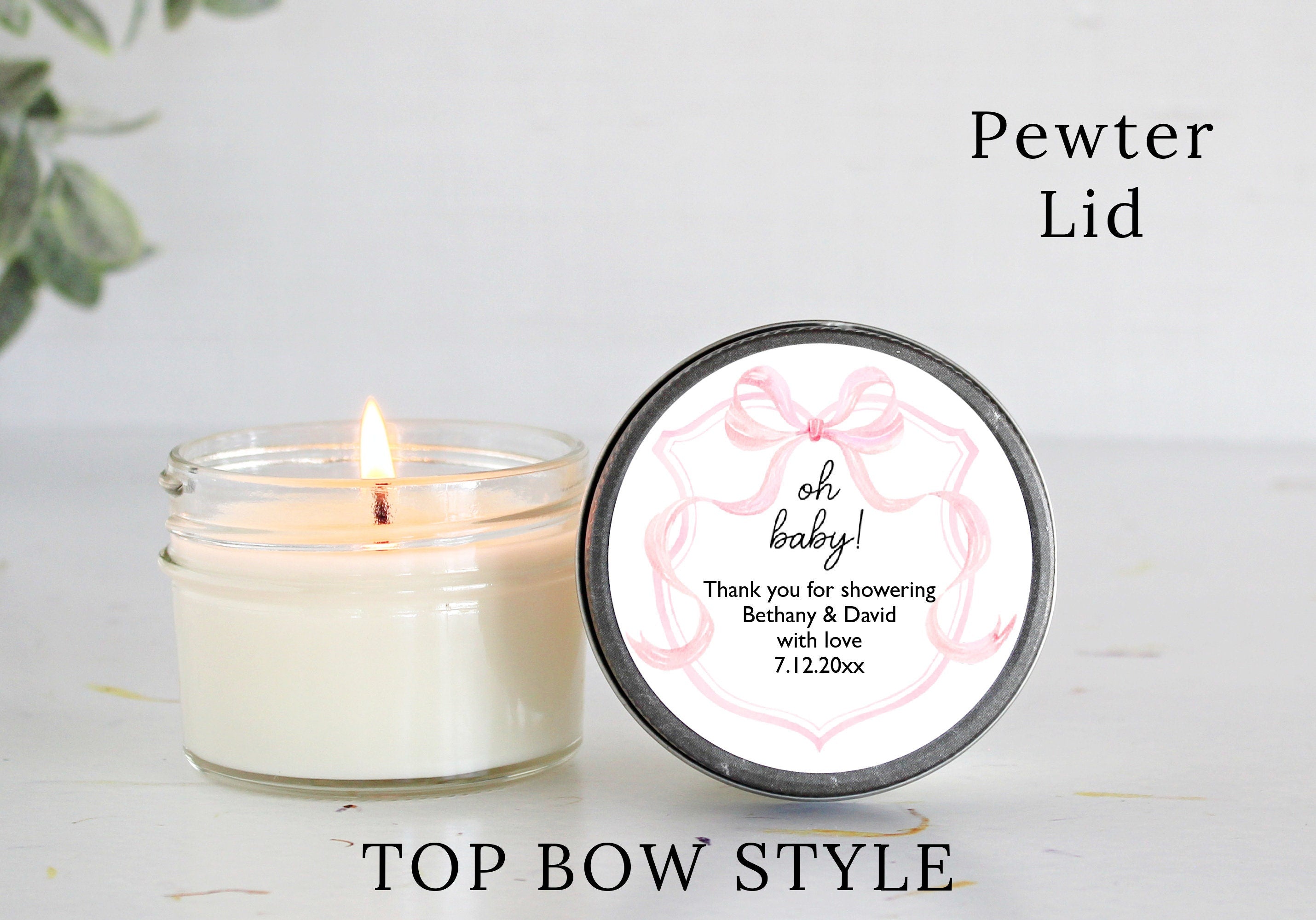 Pink Bow Baby Shower Favors / 4 oz Soy Candle Favor / Girl Baby Shower / Party Favors Blush Bow / Coquette Baby Shower / Bridal Shower