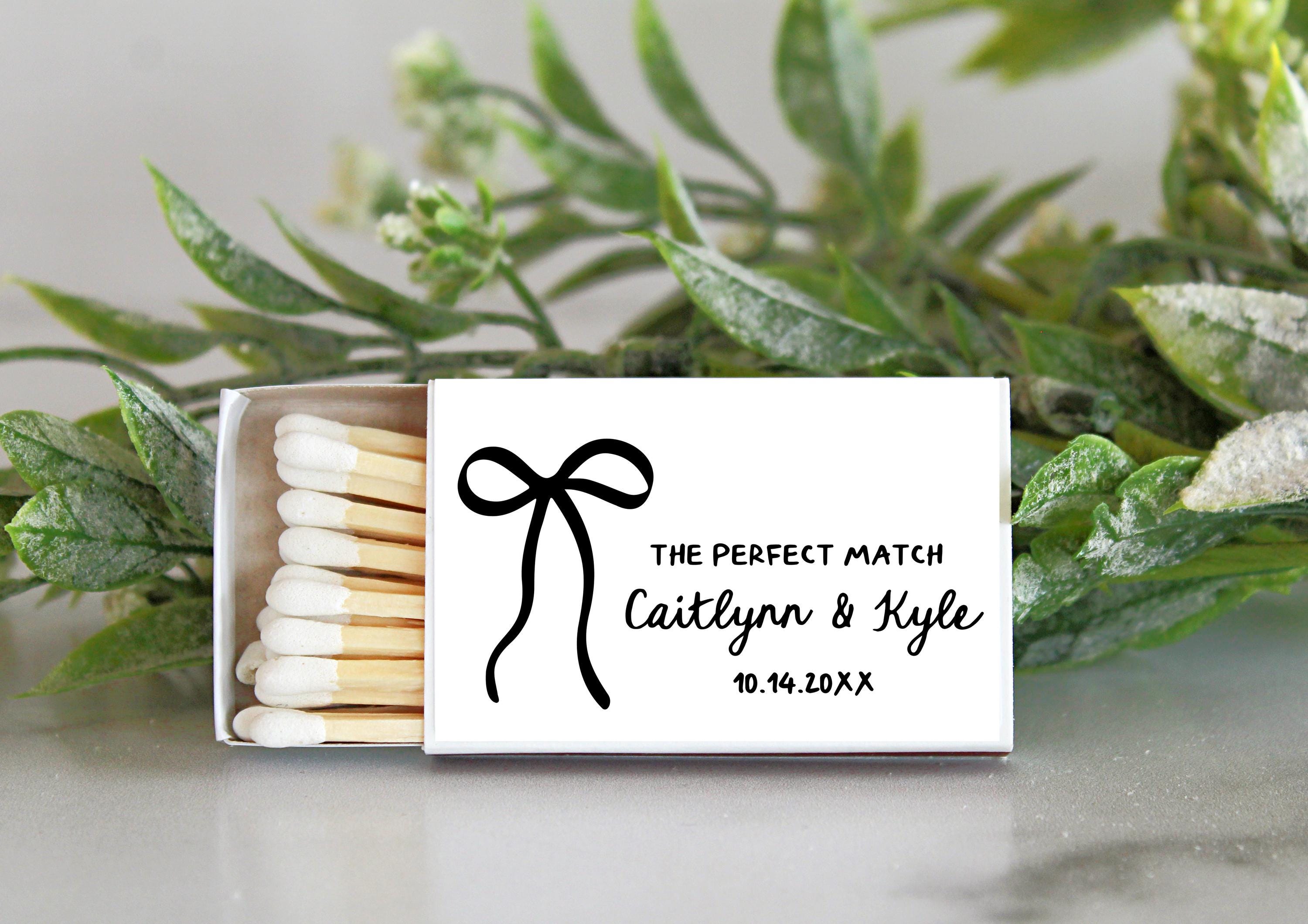 Bow Matchbox Favors / Personalized Matches / Set of 10 / Wedding Favors / The Perfect Match / Reception Favors / Bridal Shower / Hand drawn